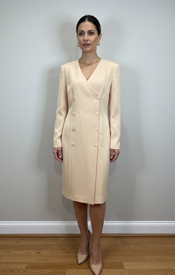 VTG Ann Taylor Double Breasted Blazer Dress Champagne Size 8-90s Minimalist