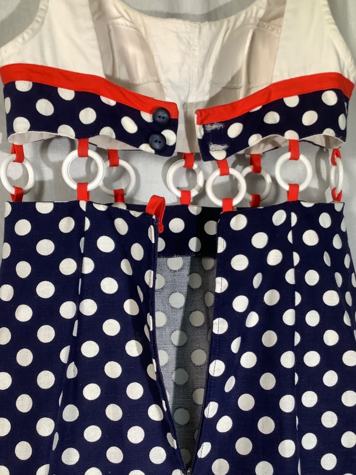 Vintage ring Mini Dress 5 beach party 60s polka dot Midriff red white blue XXS