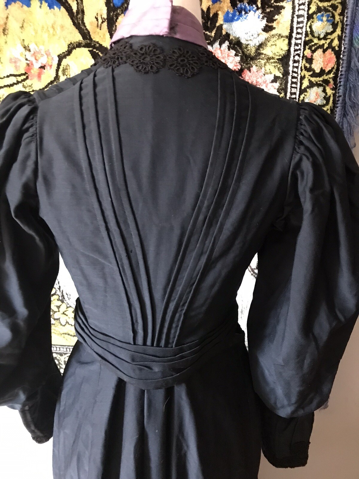 Antique 1890’s Gilded Age Black Wool and Silk Walking Dress Bodice and Skirt