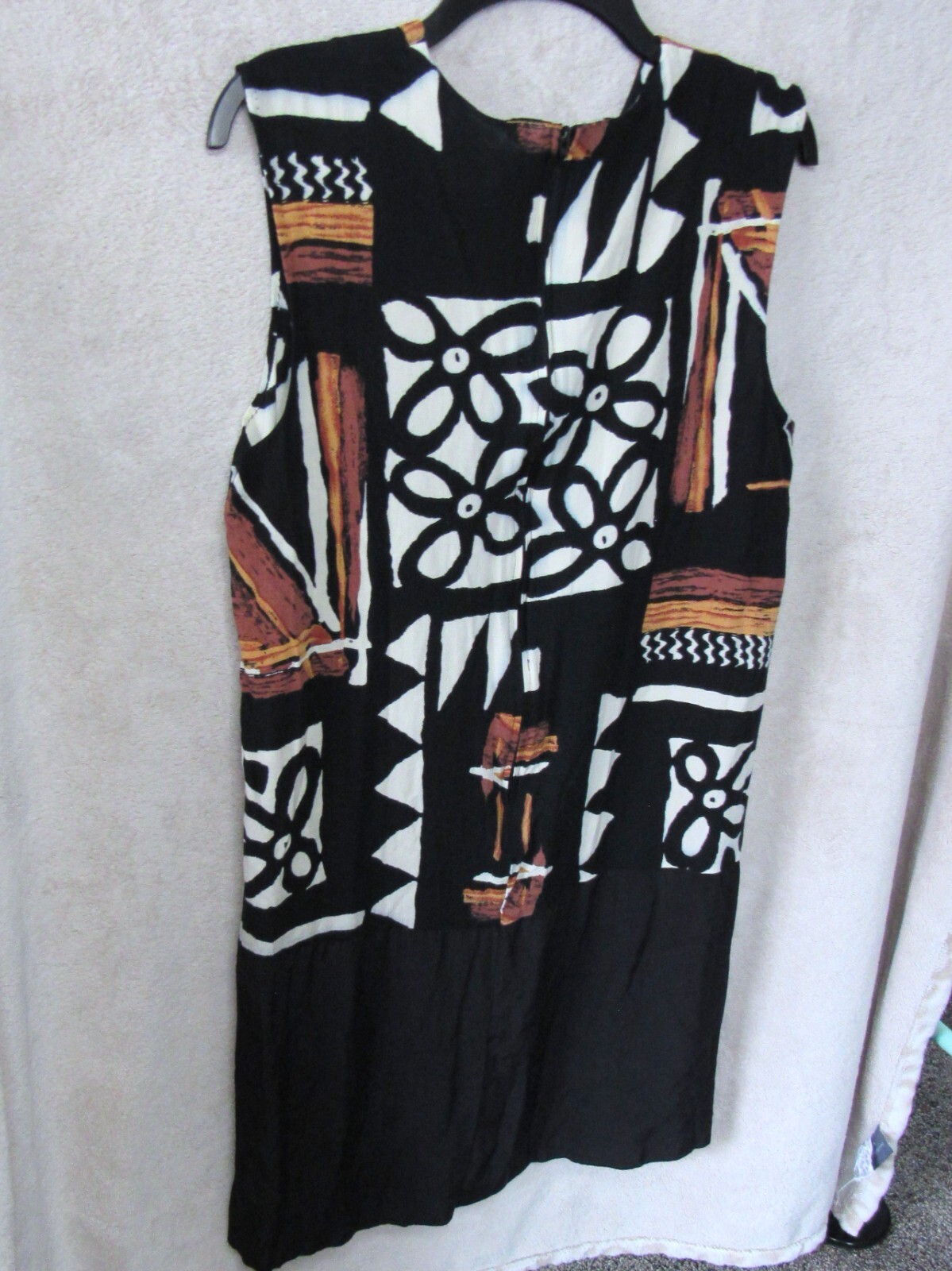 80s Mod Shift Dress Geometric Abstract Tribal Womens Size 12 TINA BARRIE Retro