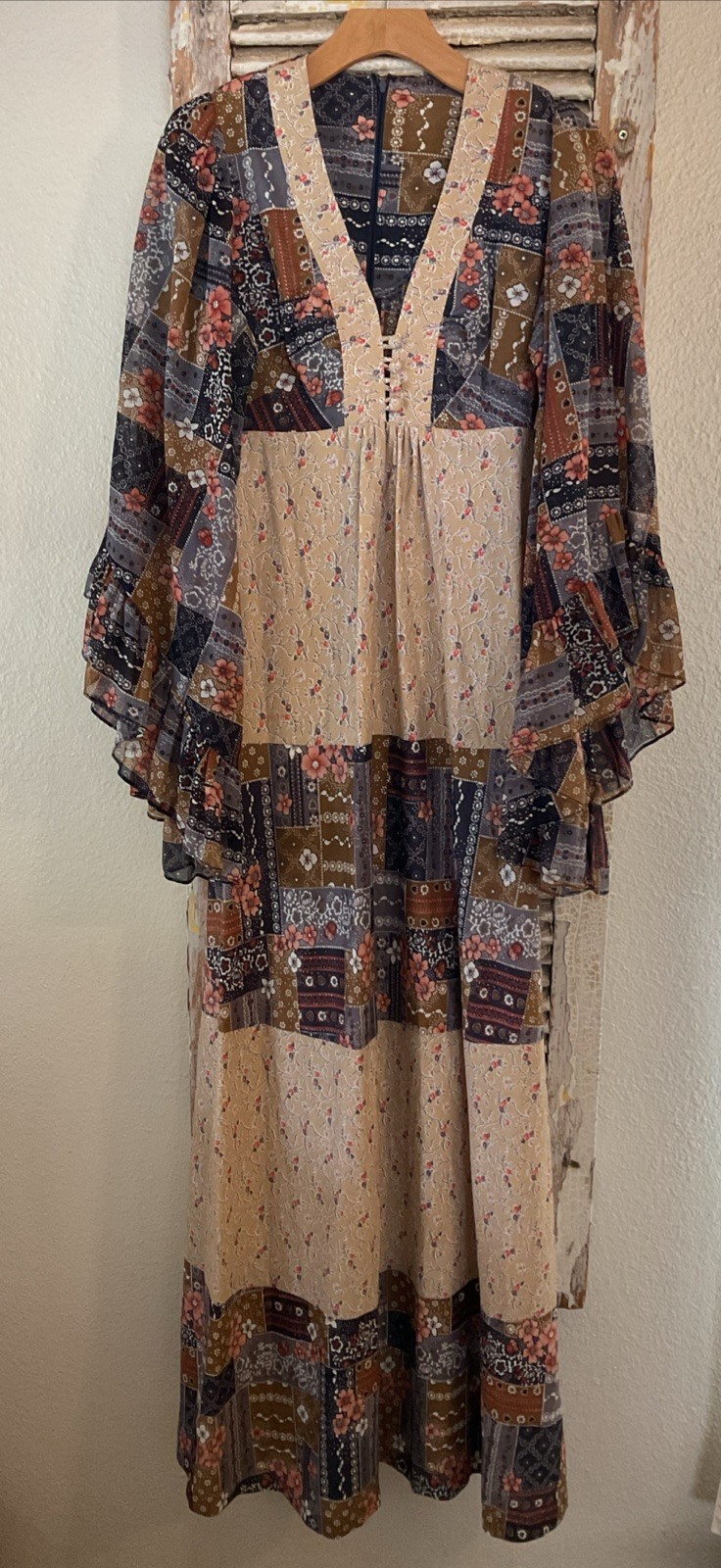 A17 Vintage Handmade Floral Boho Indie 70’s? Patchwork Dress Size Small?