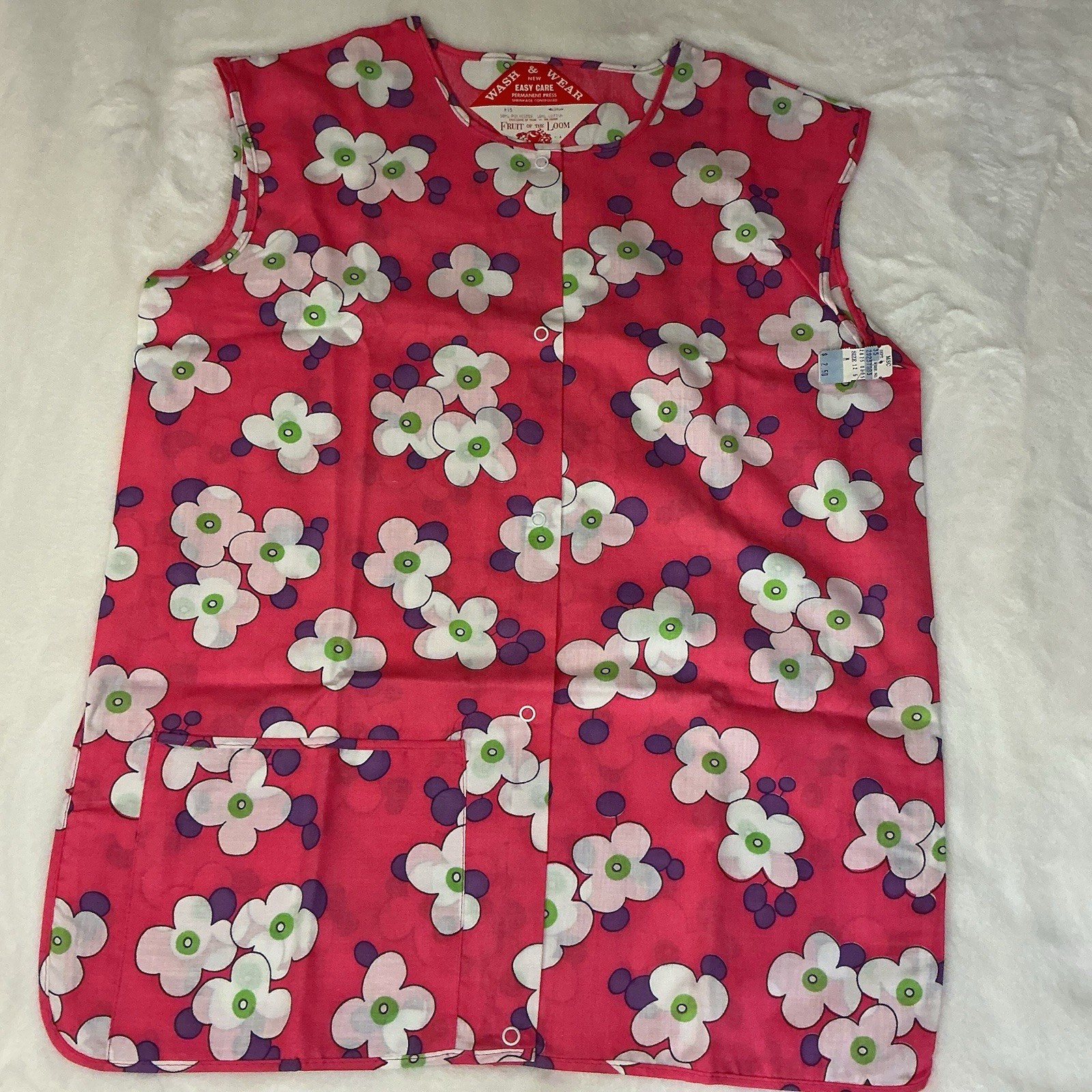 Fruit Of The Loom Vintage NOS Vibrant Floral Pink Wash & Wear Tank Medium
