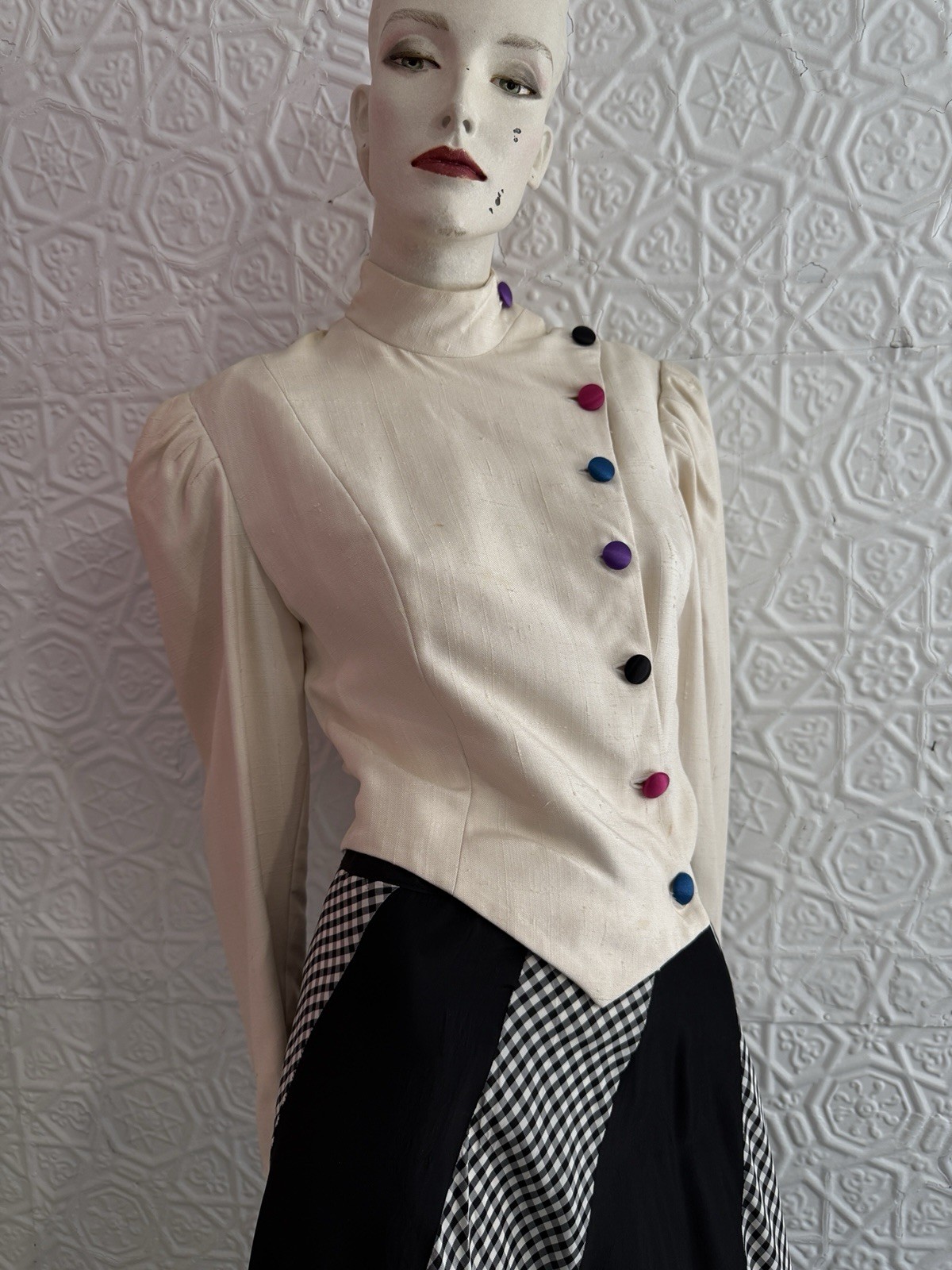 vintage 1980s silk jacket white rainbow designer cropped minimalist tailored S