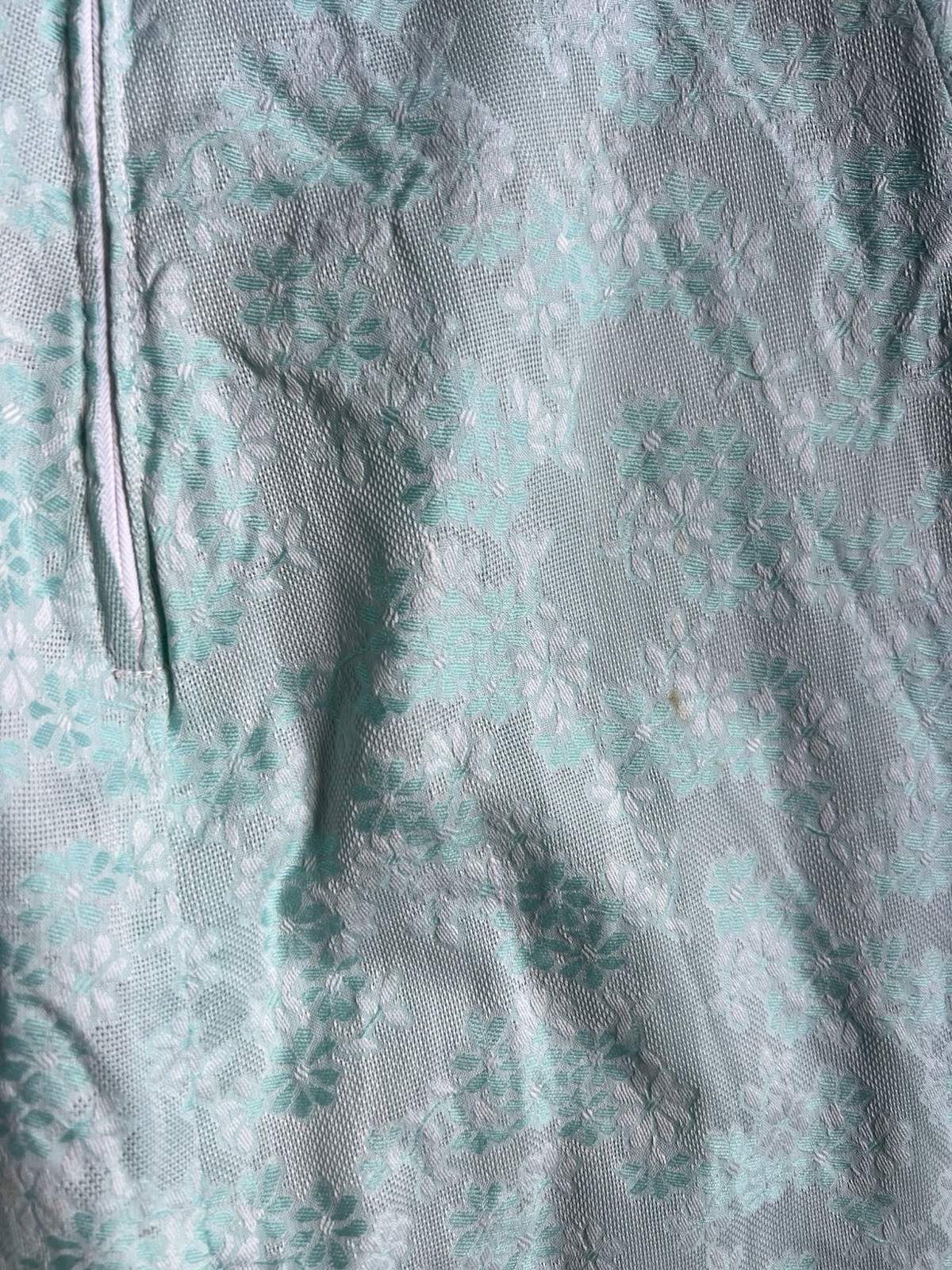 Vintage 60s 70s Maxi Dress XS Aqua White Floral Sailor Halter Jacquard Formal