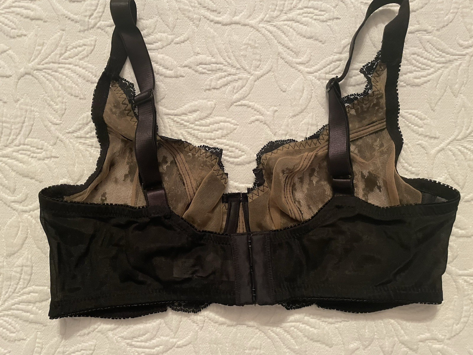 VTG Victoria Secret Bra 34D black floral lace underwired unlined 2001