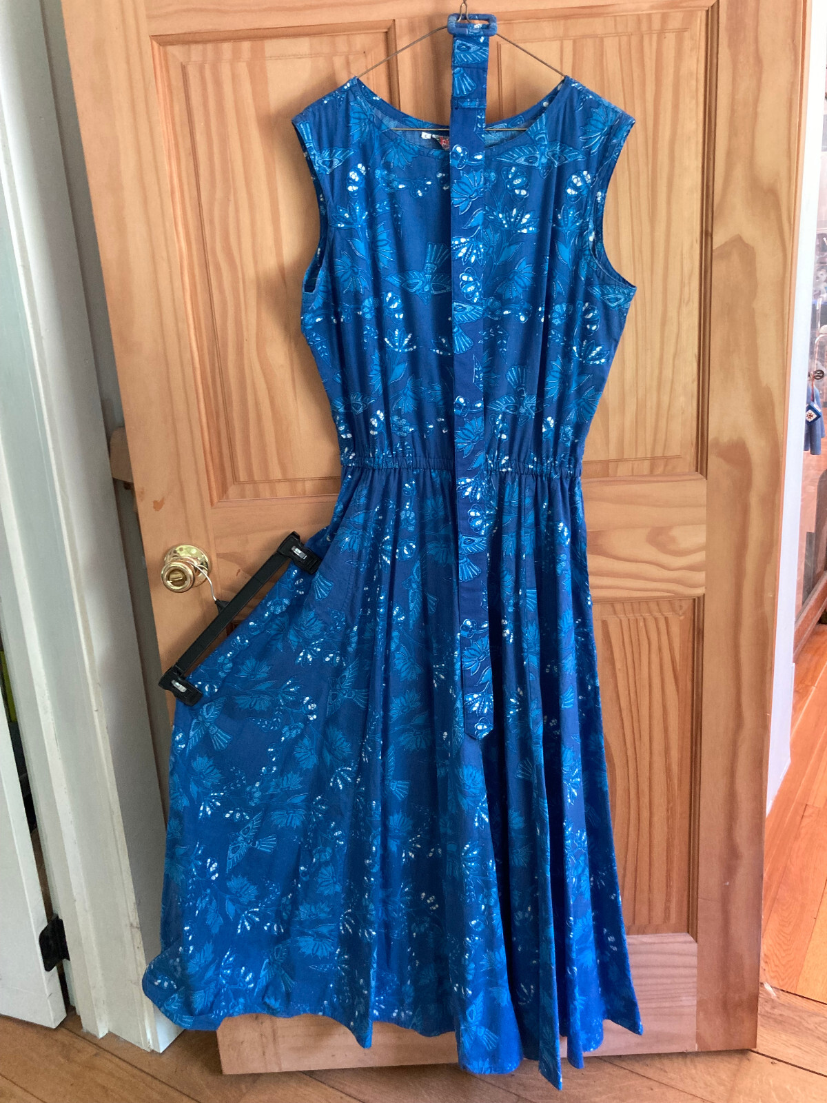 Vtg Java Wraps Blue Cotton Maxi Evening Dress Full Skirt Belt Women&rsquo;s L St Croix