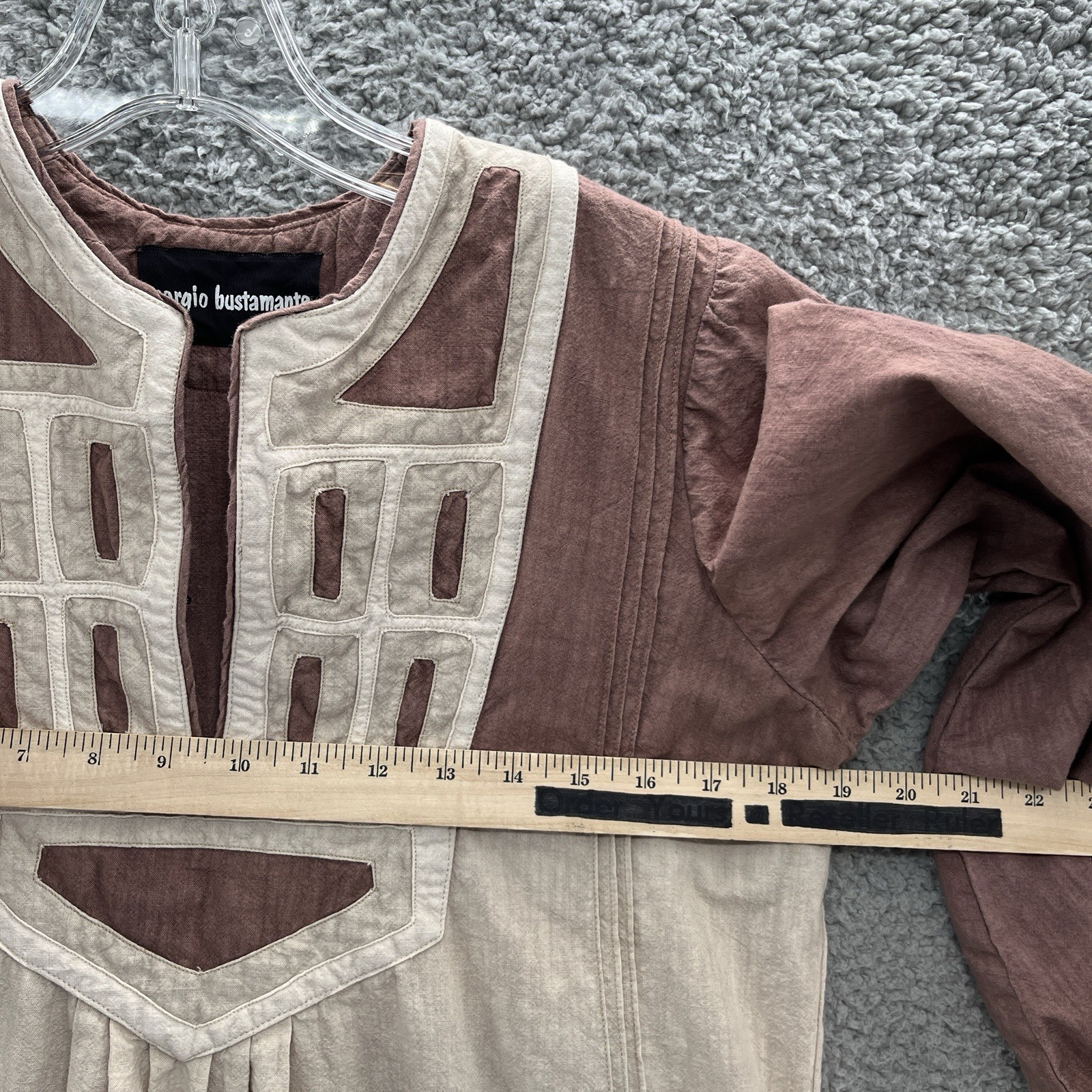 VTG 70s Sergio Bustamante Dress Large Tan Mexican Hippie Peasant Boho Maxi