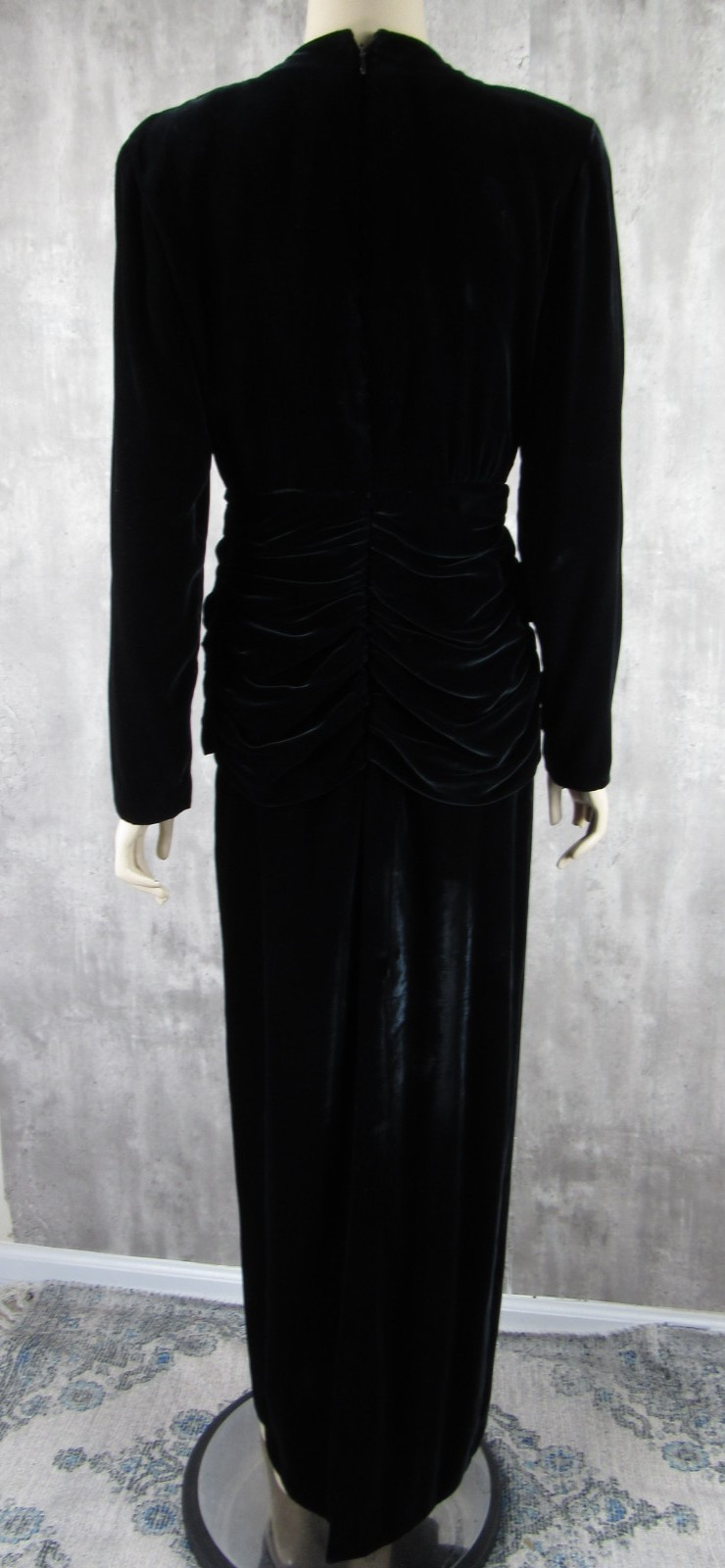 Vintage 80s does 40s Black Velvet Draped Gown Dress Rhinestones Dramatic Med M