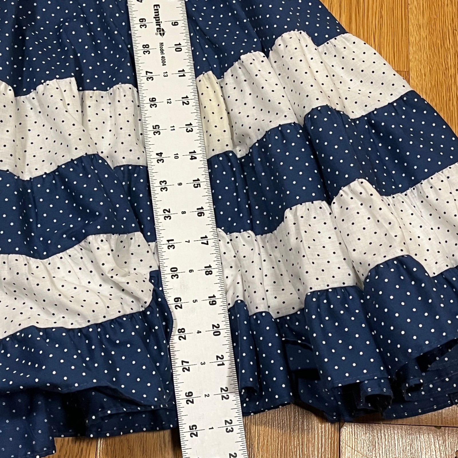 Vintage 80s Malco Modes Partners Please Navy Polka Dot Tiered Skirt M Rockabilly