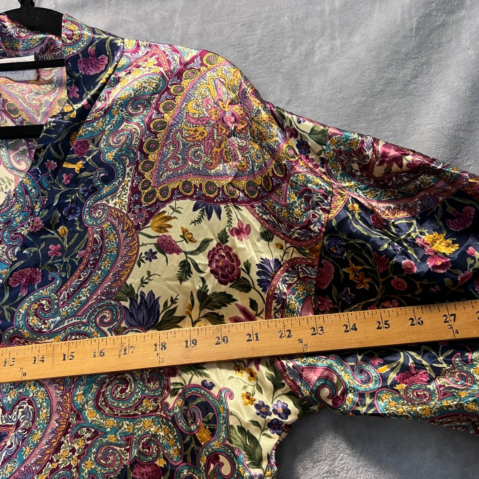 Vintage Dynasty Robe Kimono Paisley Floral Satin Duster Large Multi-Color 433545