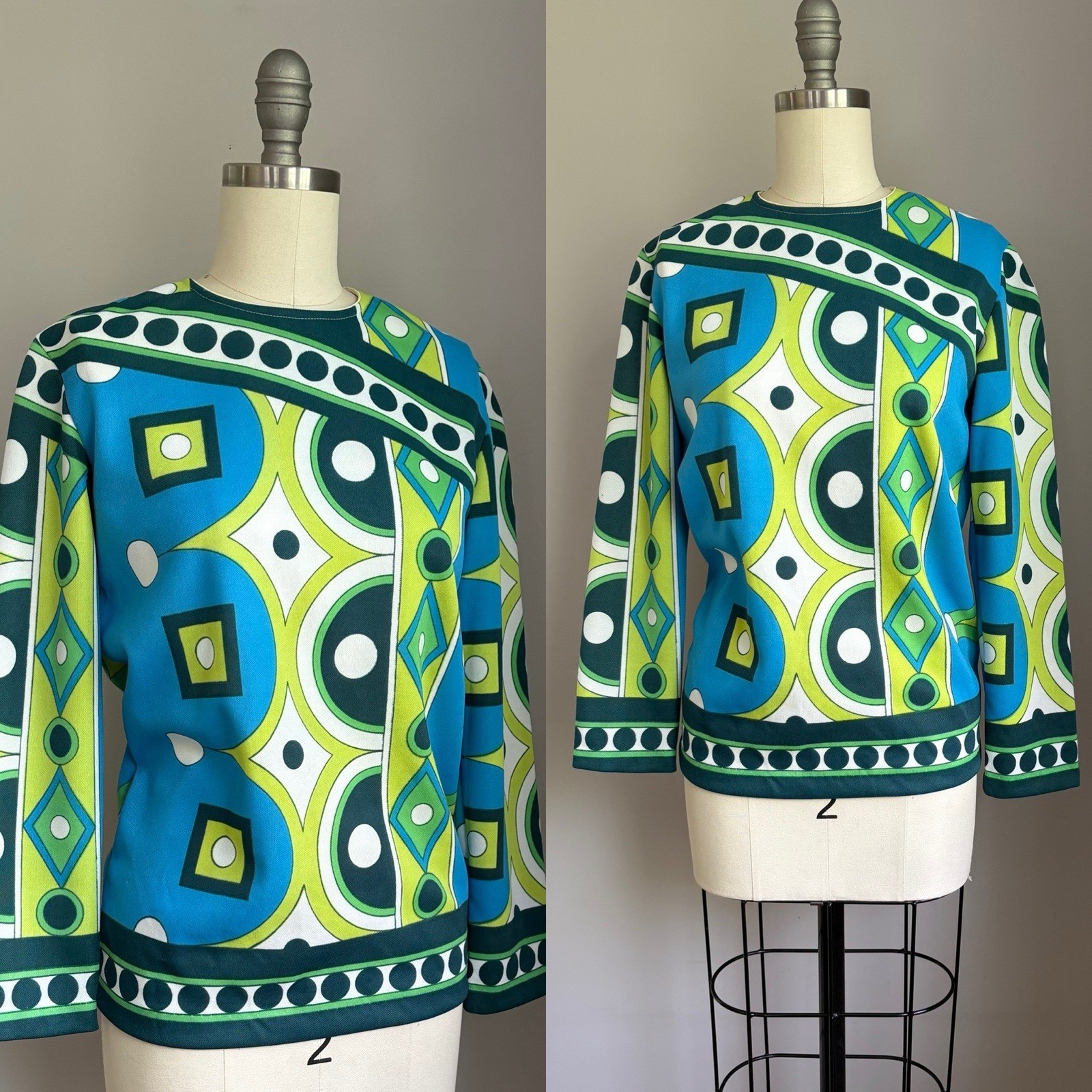 Vintage 1960’s Mod Mid Century Joyce Lane Op Art Print Shirt Top XS/S