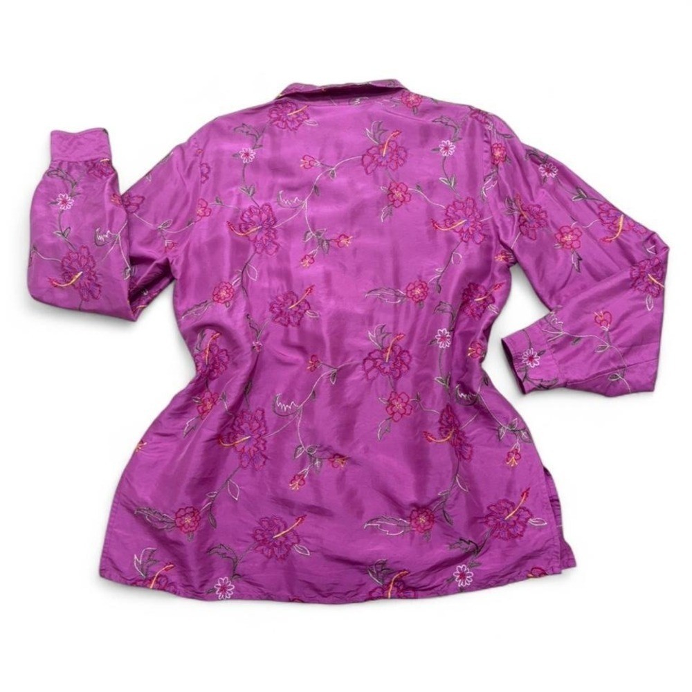 VTG Silk Blouse Embroidered Fairycore Coldwater Creek Floral Magenta Size M