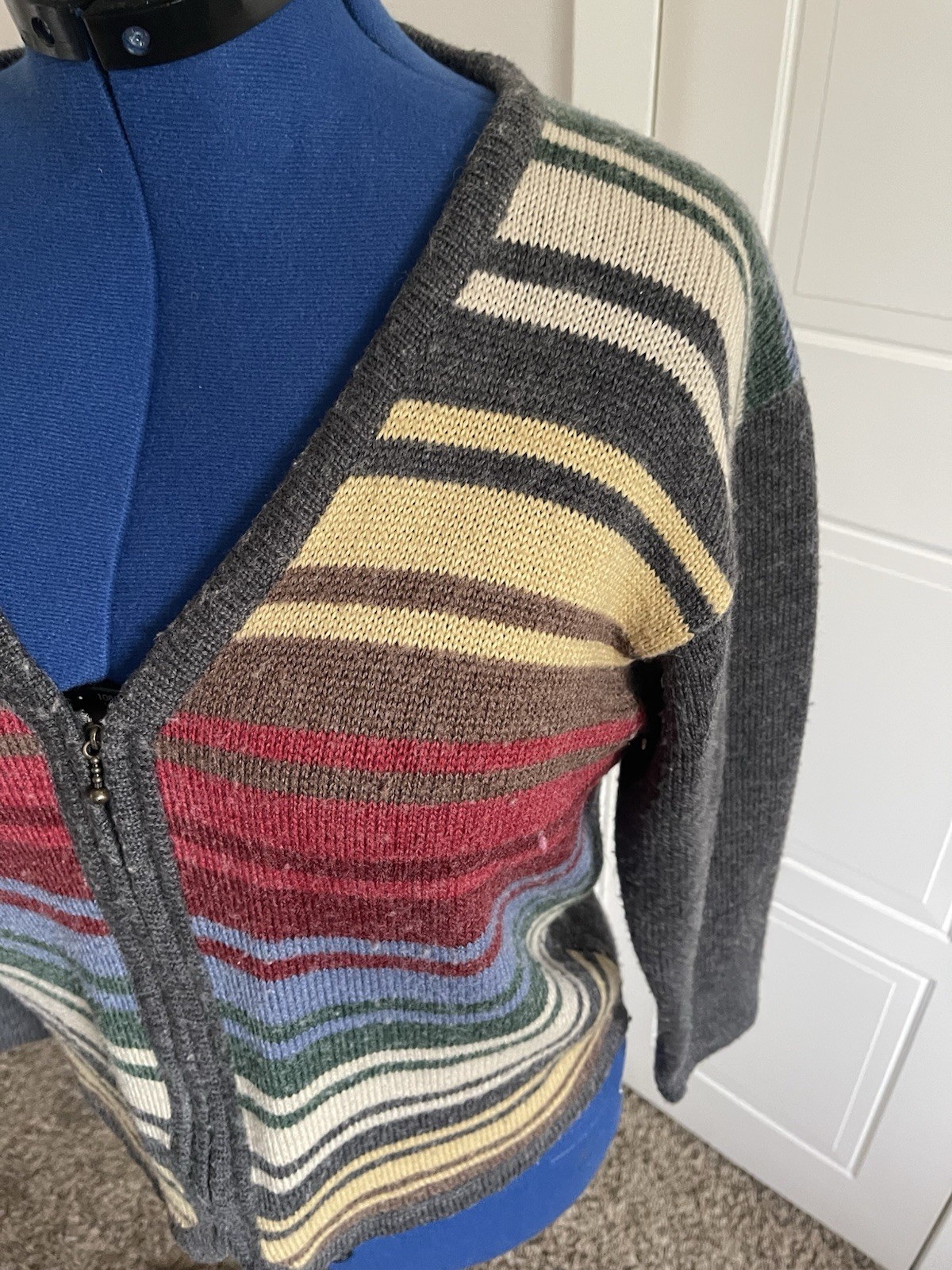 1990s/2000s She Said Small Striped Multicolor Sweater with Zip Up + Grey Back