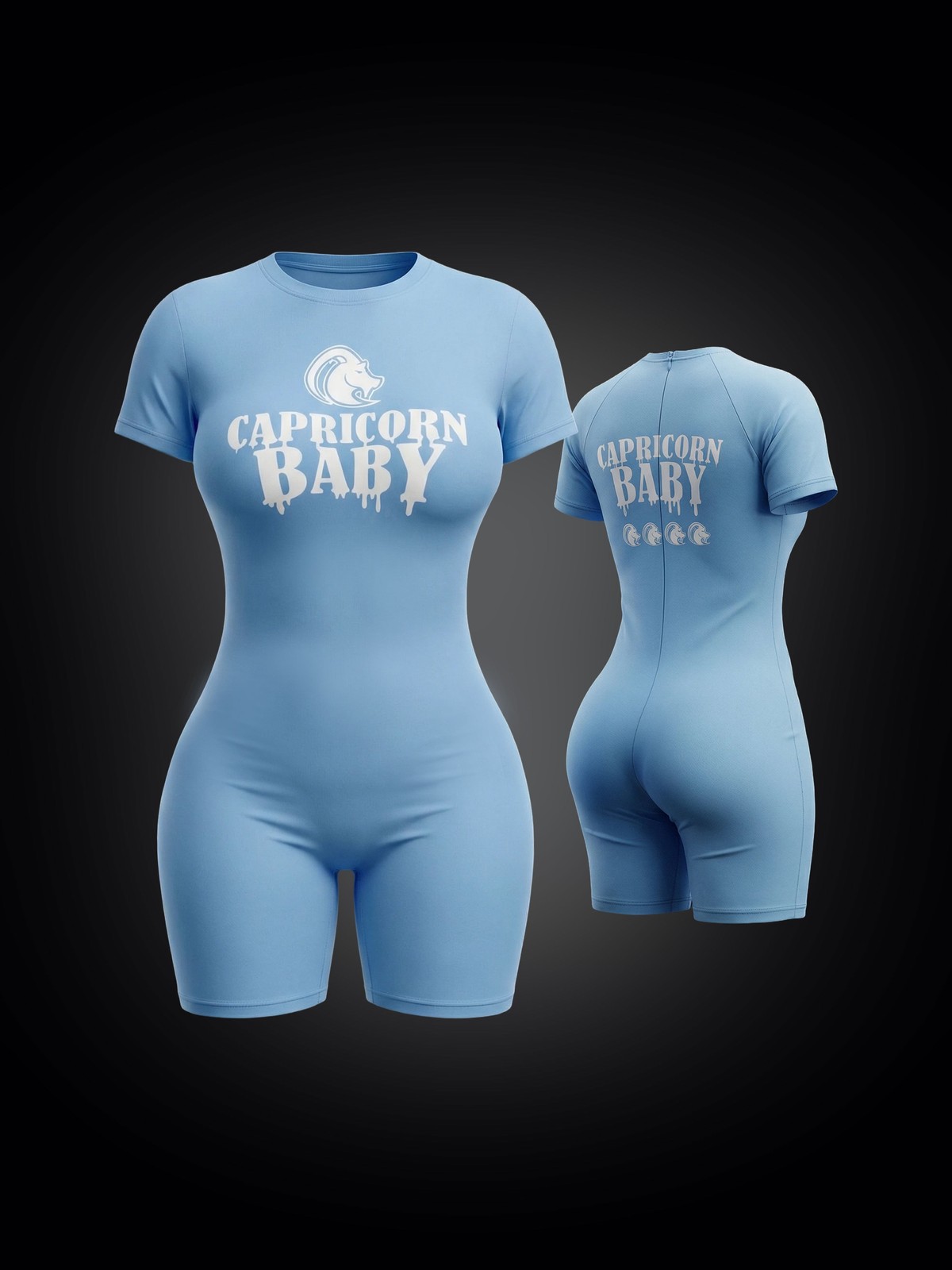 Capricorn Baby Aura Essentials 3PC Set Women Crop Hoodie Tank Cap Sky Blue