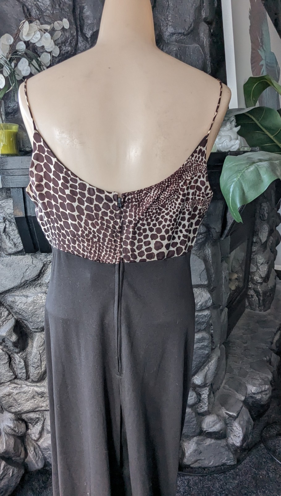 Vtg 70s Juniors Black and Animal Print Jumpsuit Bolero w/ Sheer Sleeves Sz 13/14