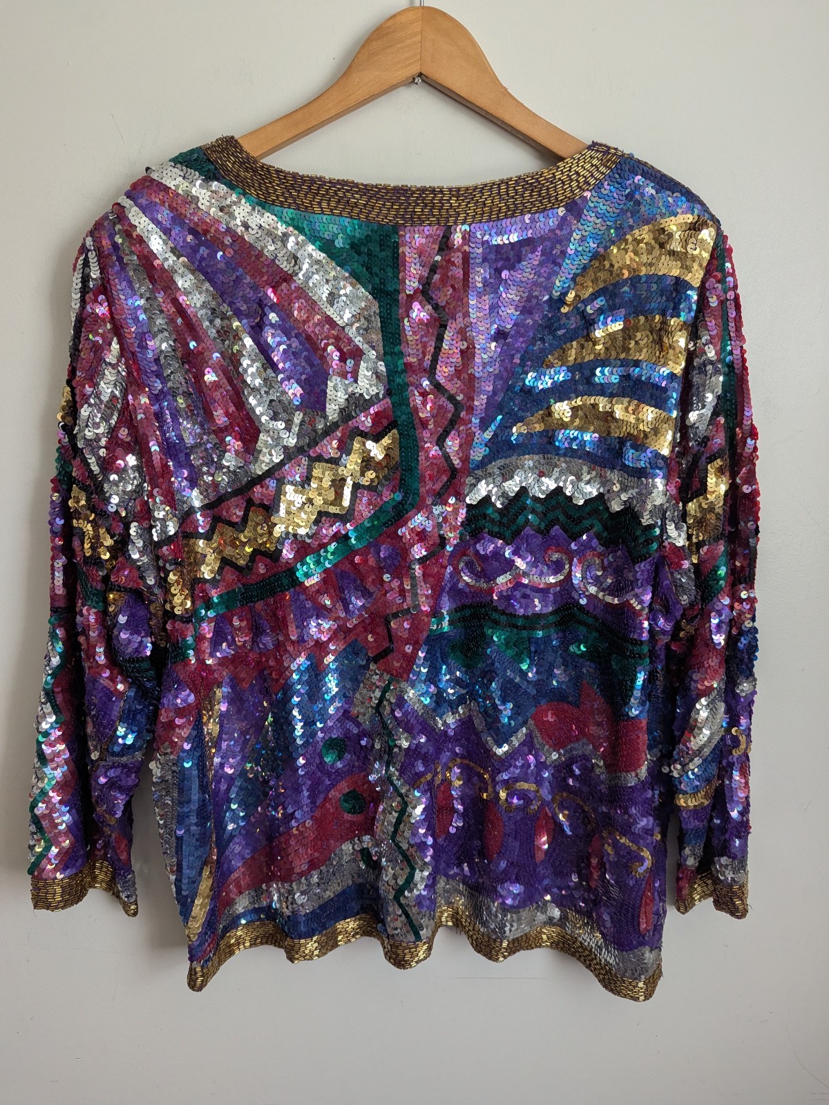 80s 90s Vintage Sequin Beaded Silk Top Art To Wear Cocktail Evening 2X Plus Glam
