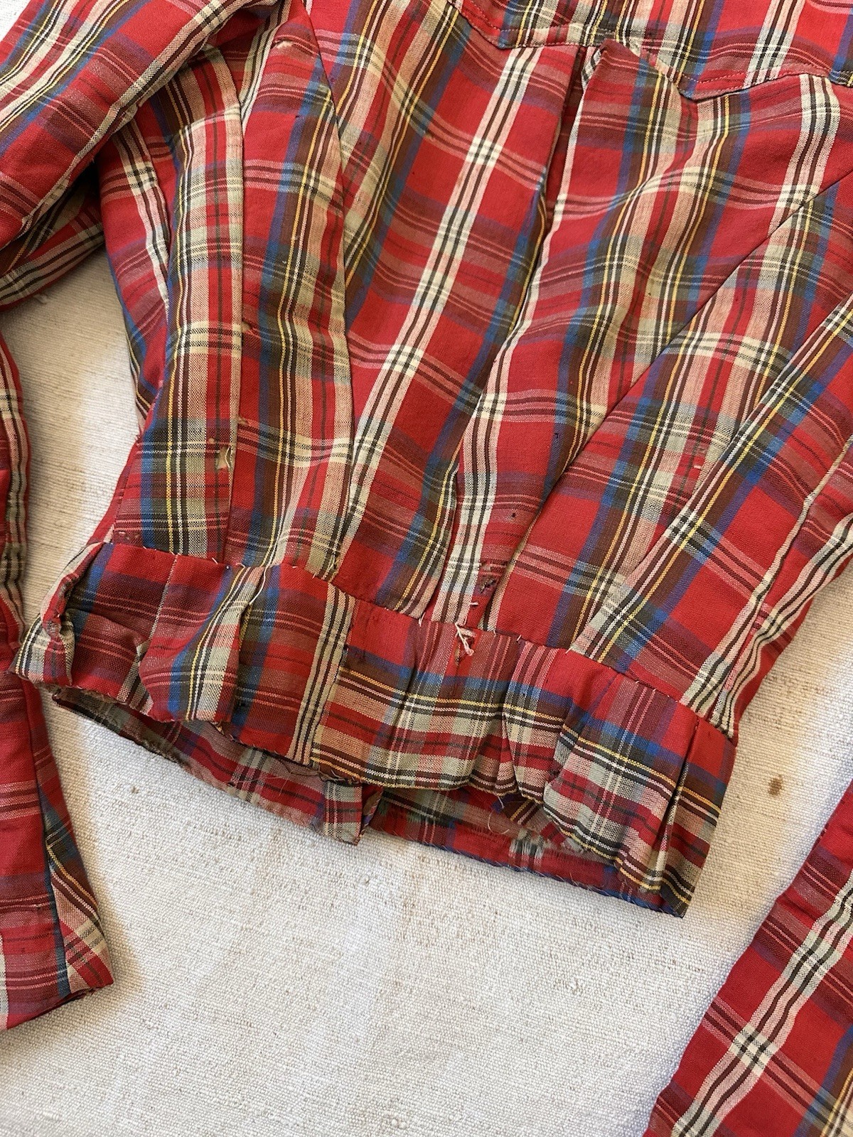 Victorian Antique 1880s Red Plaid Western Corset Top Jacket Womens XXS