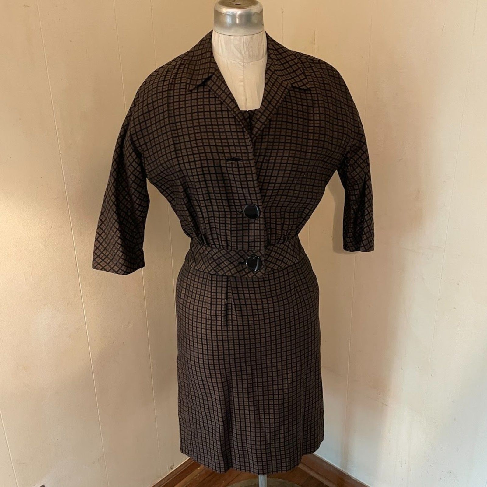 Vintage 50s Plaid WIGGLE DRESS And Jacket Set XS