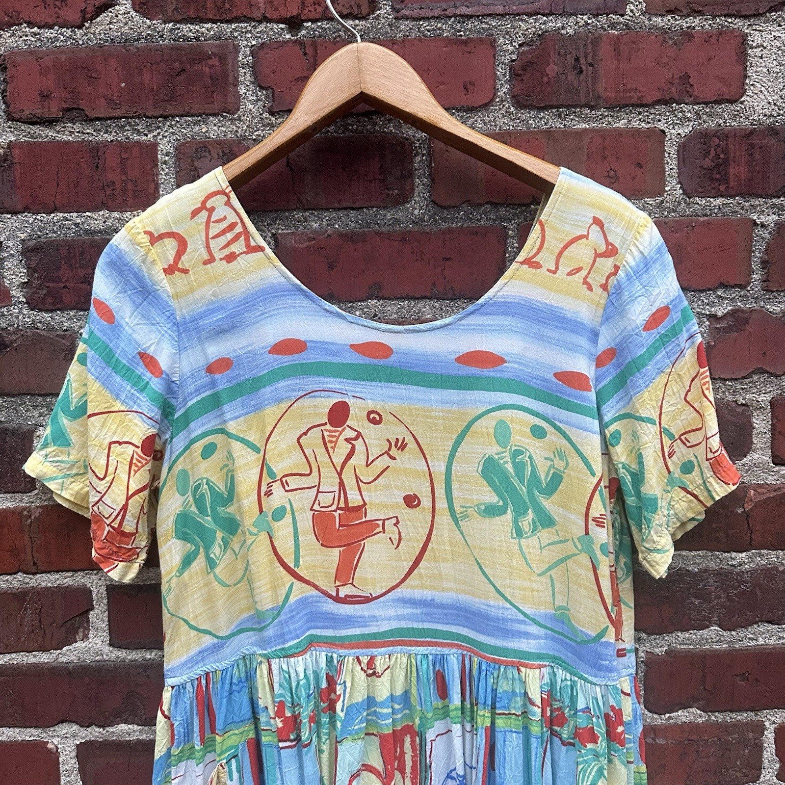 Vintage Jams World Dress Dancing Man Colorful Beach Tropical 90s Pockets S Small