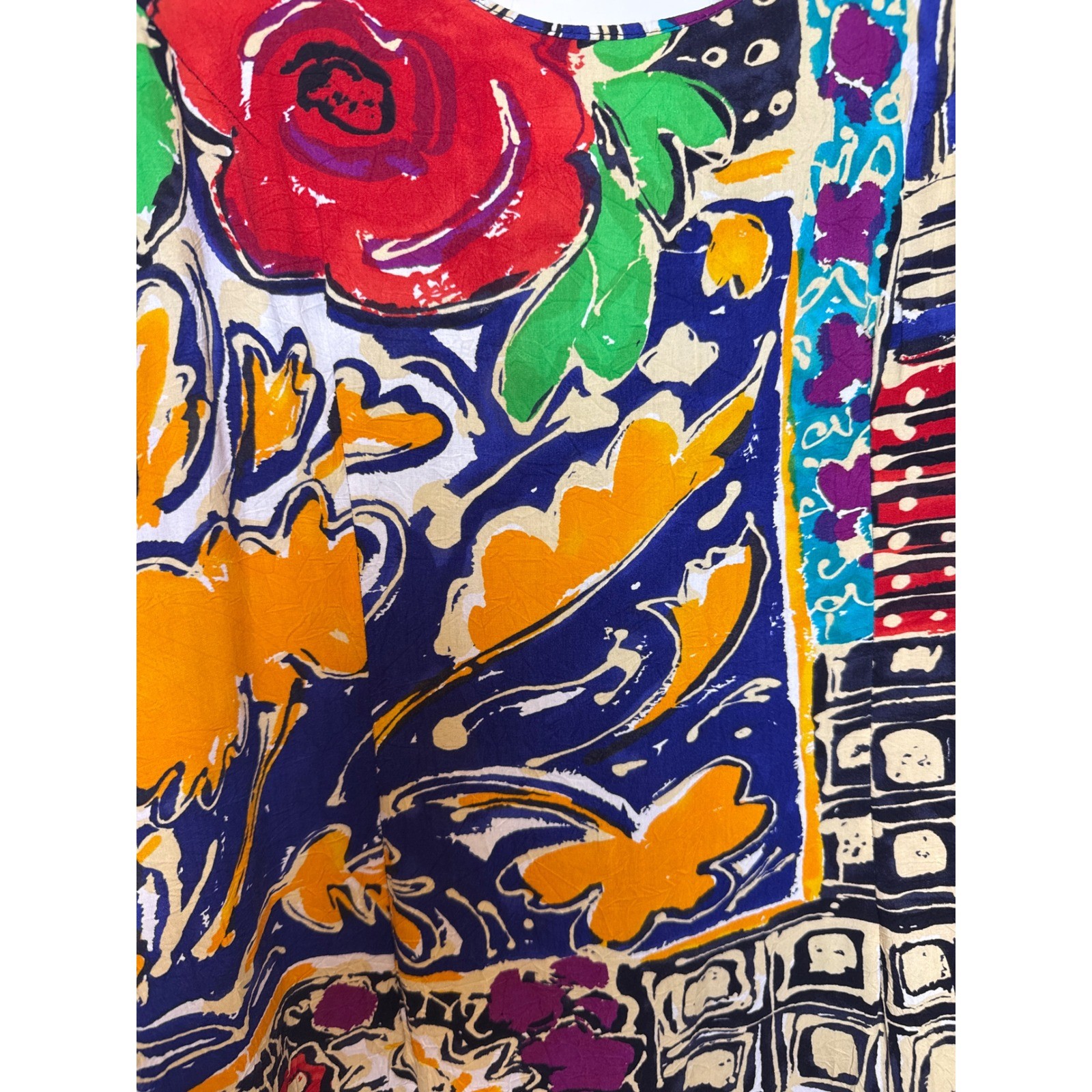 Jams World Vintage 90s Abstract Floral Patchwork Rayon Shift Mini Dress Size 11