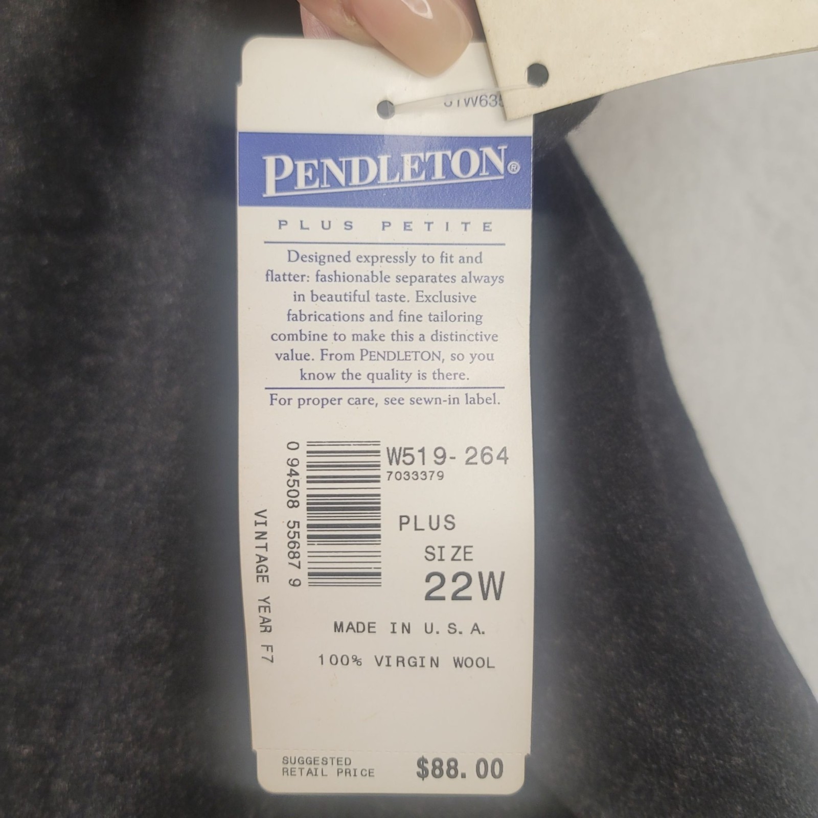 Vintage 90s Pendleton Plus Petite Wool Skirt 22W Charcoal Lined USA Deadstock