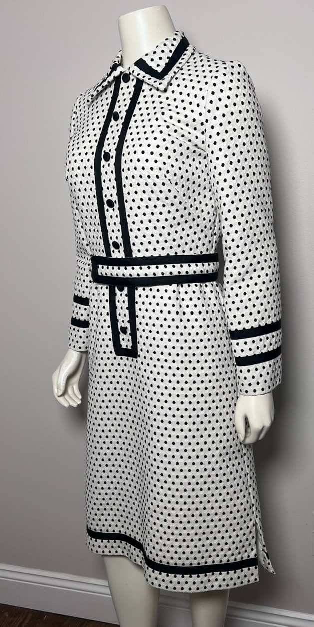 Vintage 1960s Custom Made Polka Dot Dress with Belt – Mod Jackie O Style