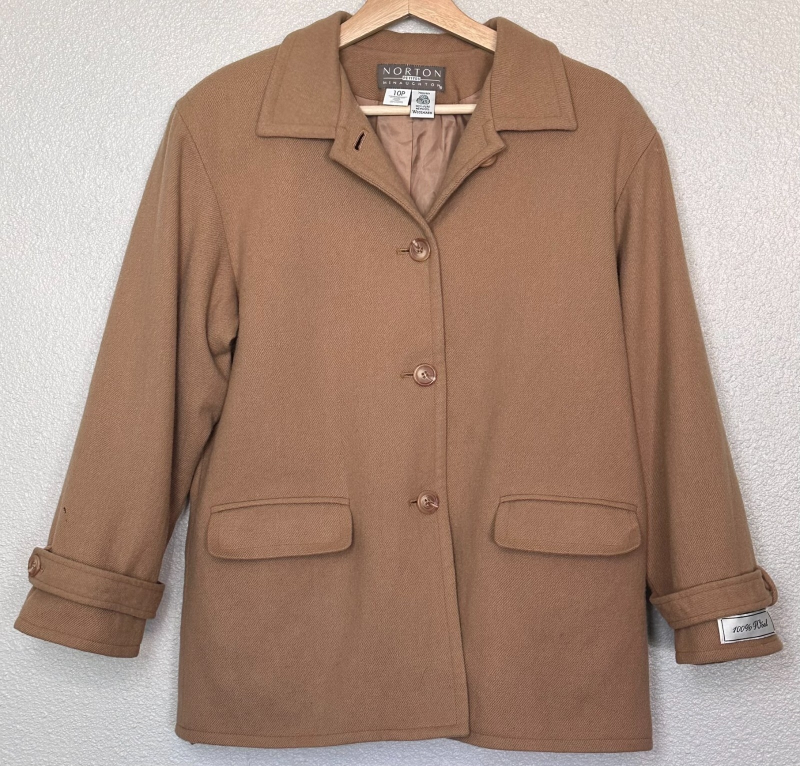 Vintage Norton McNaughton Petites Tan 100% Pure New Wool Coat Women&rsquo;s – 10P
