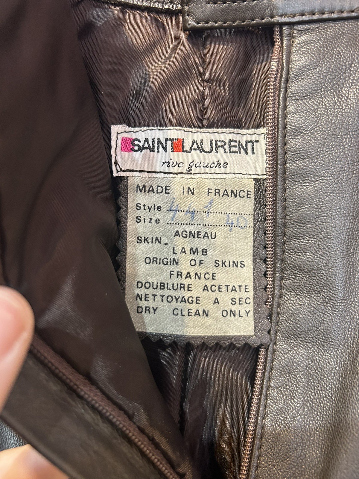 Vntg 1970s YSL Rive Gauche Brown Lambskin Leather Pants, Sz 26 Waist