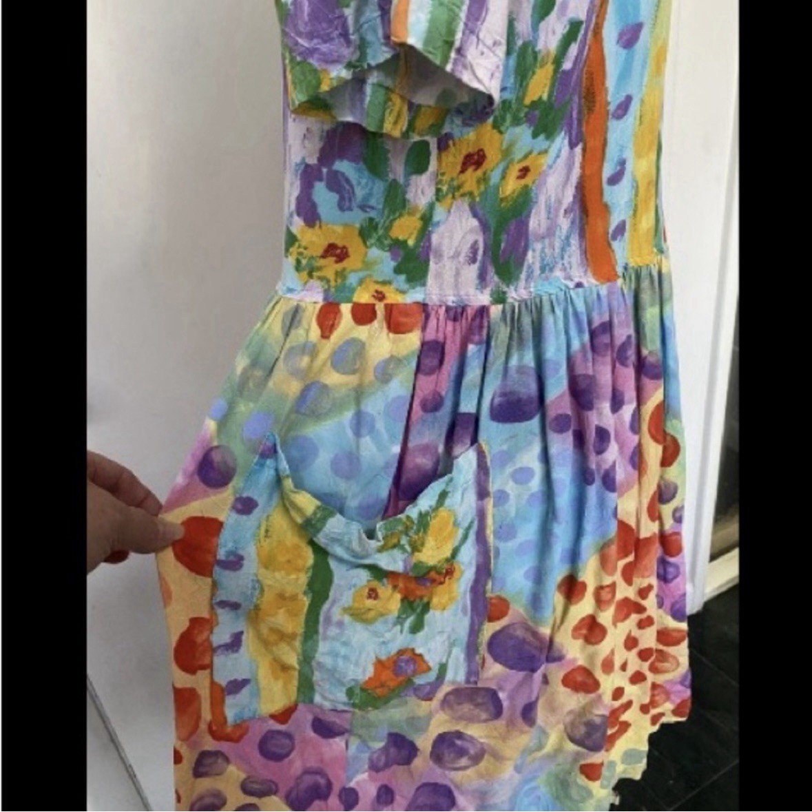 VINTAGE 1980s JAMS WORLD LIGHTWEIGHT RAYON HATTIE DRESS POLKA DOT AQUA POCKETS L