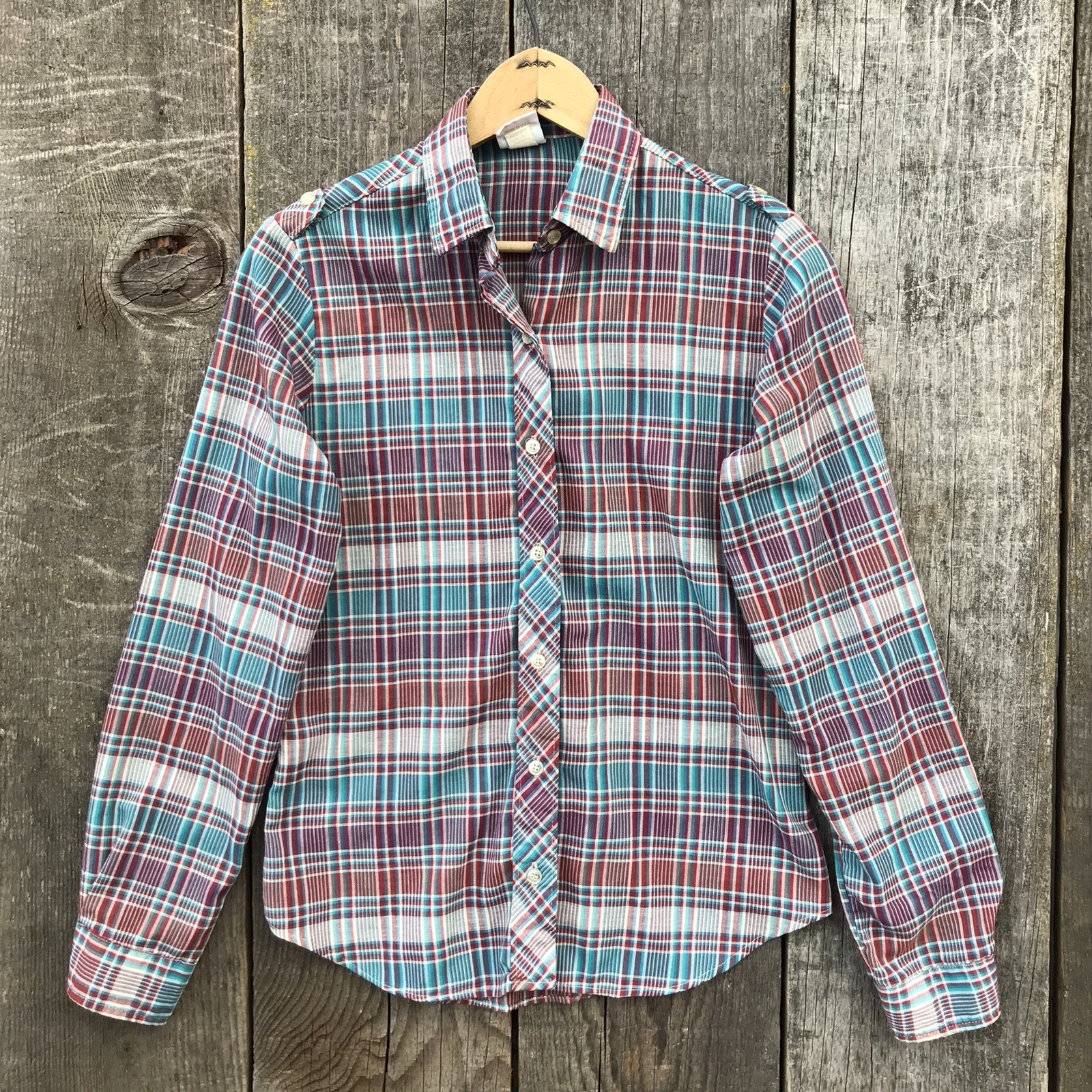 Vintage 80s Wrangler Cowgirl Plaid Button Up Western Blouse Size 5 – Small