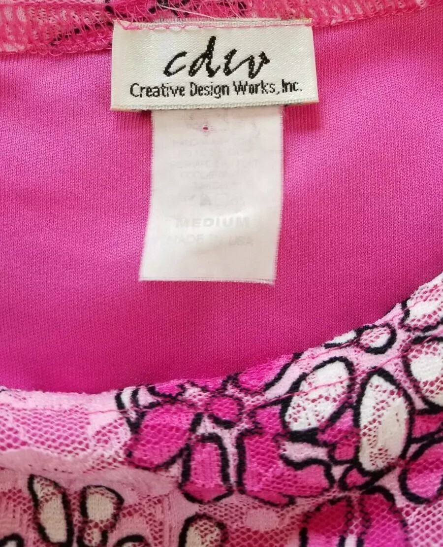 CDW Creative Design Works Vintage Sleeveless Blouse Pink Lace Floral Size Medium