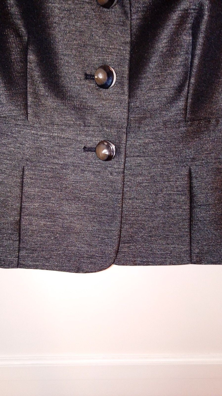 Le Suit Jacket Charcoal Gray Leopard Print Lining Size 16 Petite