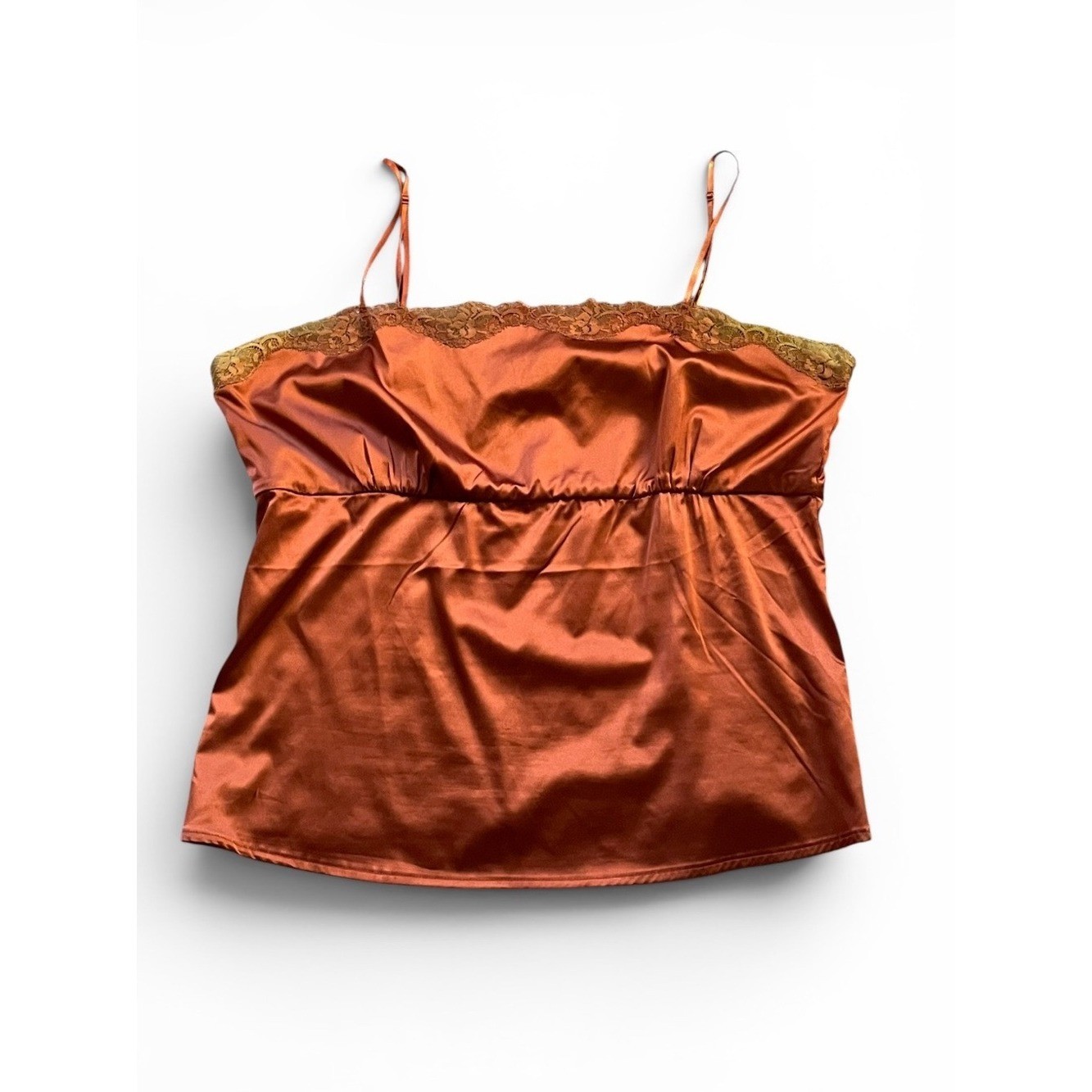 Vintage Copper Satin Lace Trim Camisole – Y2K-Size XL-