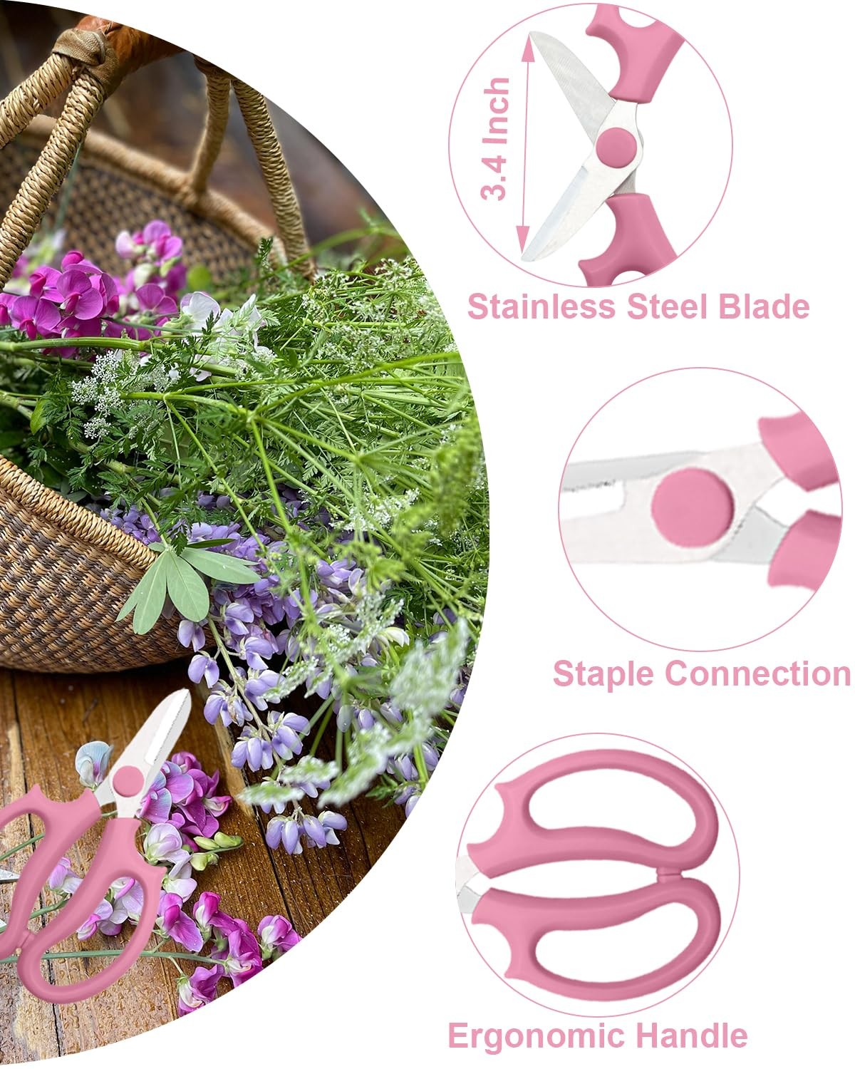Pink Flower Scissors, Thickened Stainless Steel Floral Pruning Snips – Sharp Gar
