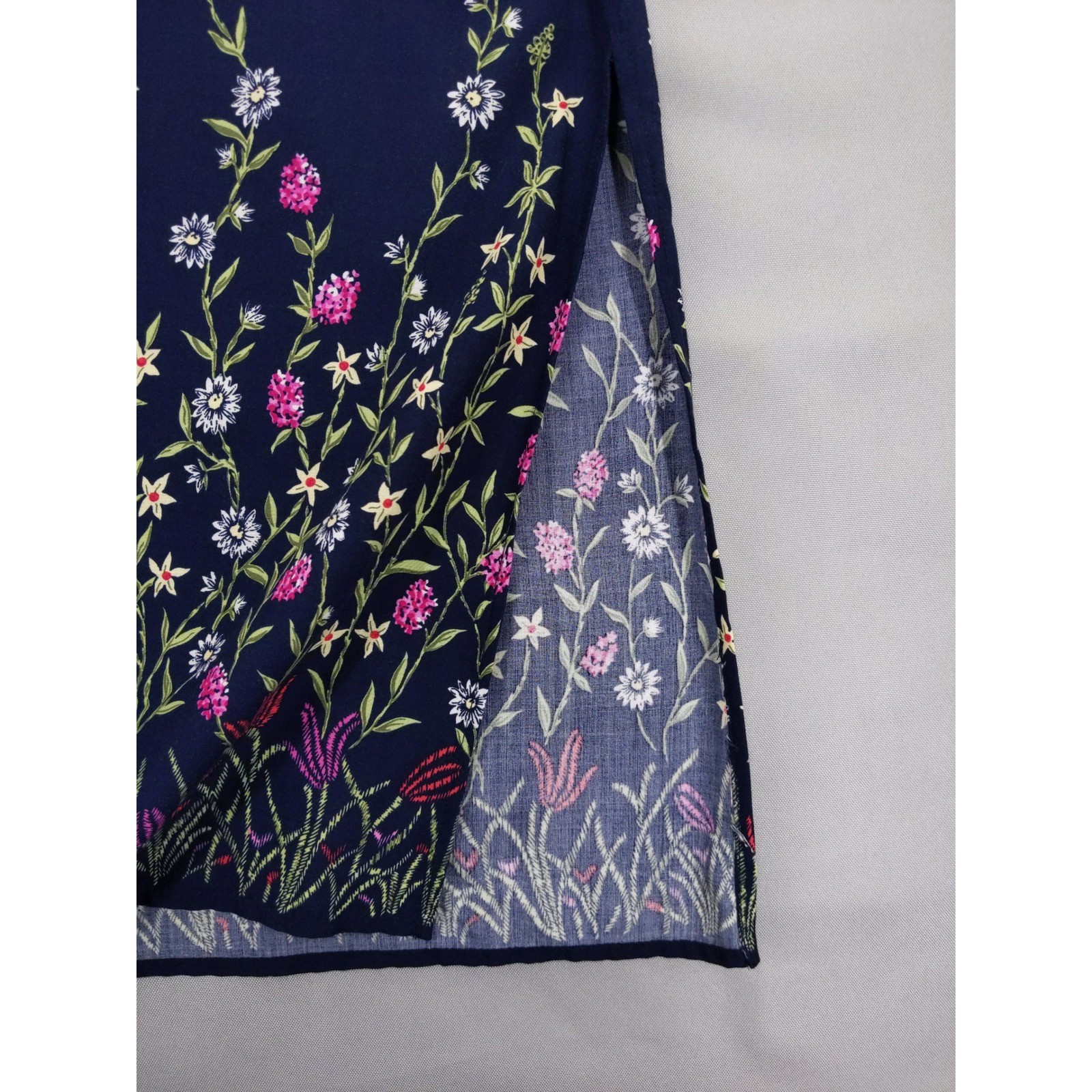 Vintage 90s R&K Original Maxi Dress Sz 8P Tie Back Floral Border Print Rayon