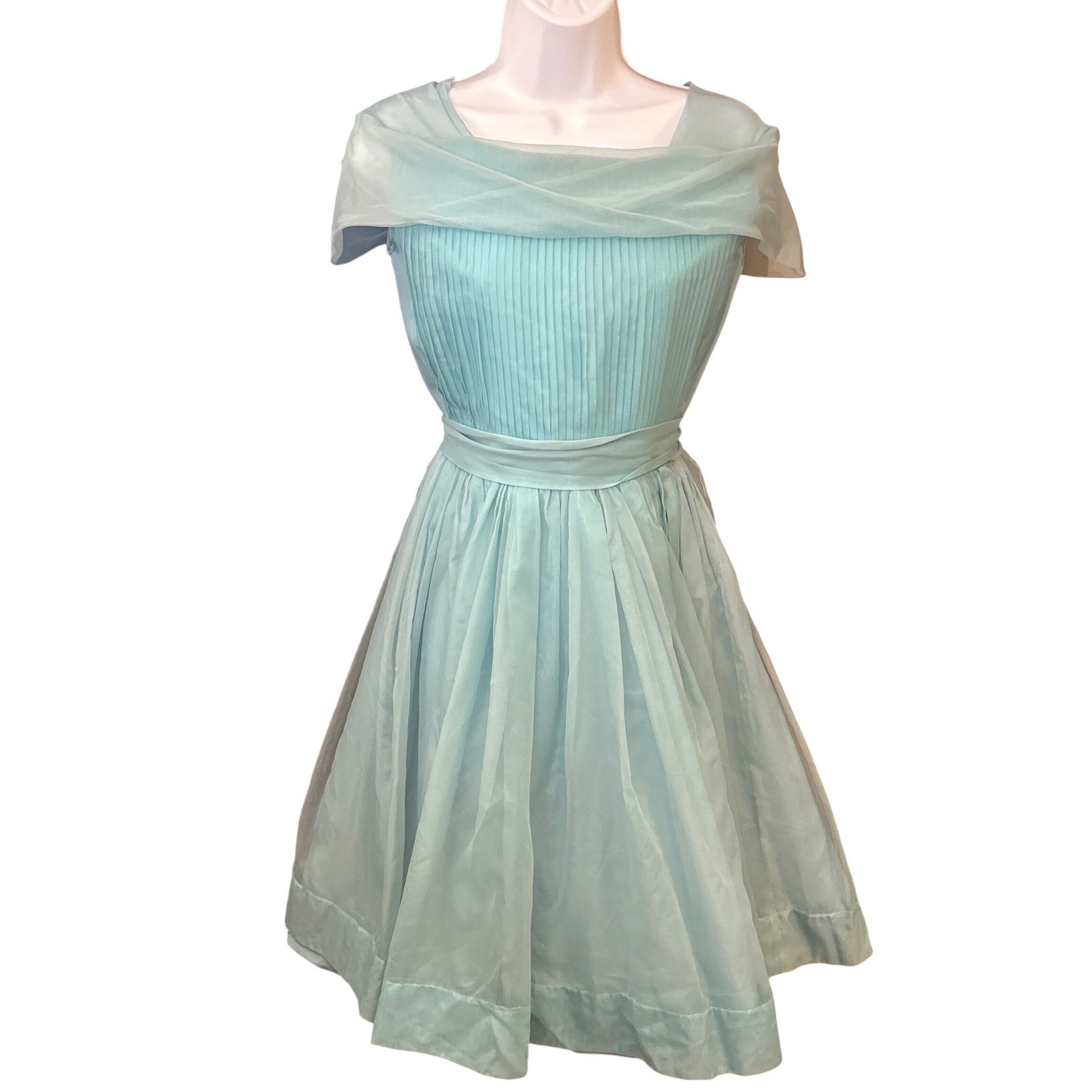 1950s Unbranded Chiffon Party Dress Mid-Century Retro Rockabilly Prom