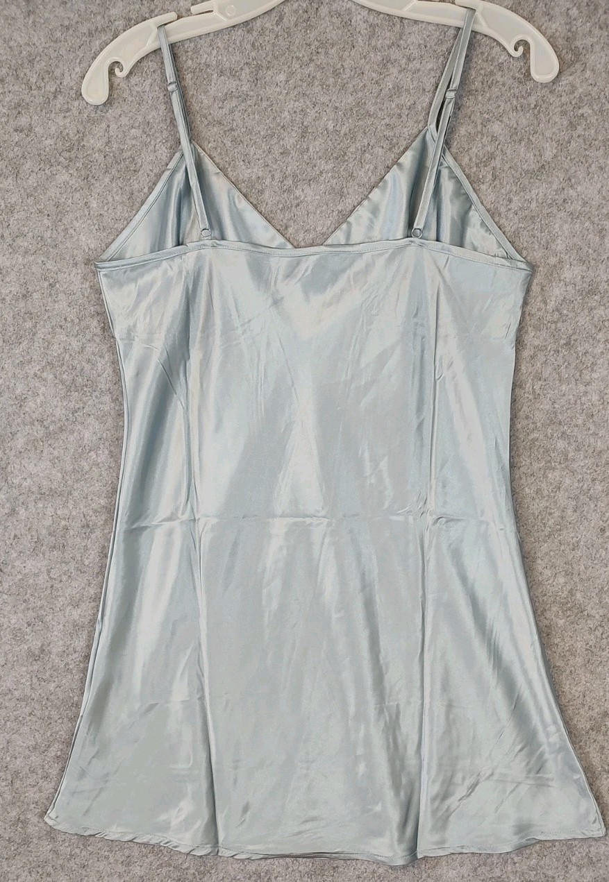 90s Y2K Vintage Slip Dress Size Small Powder Blue Shiny Coquette Fairy Chemise
