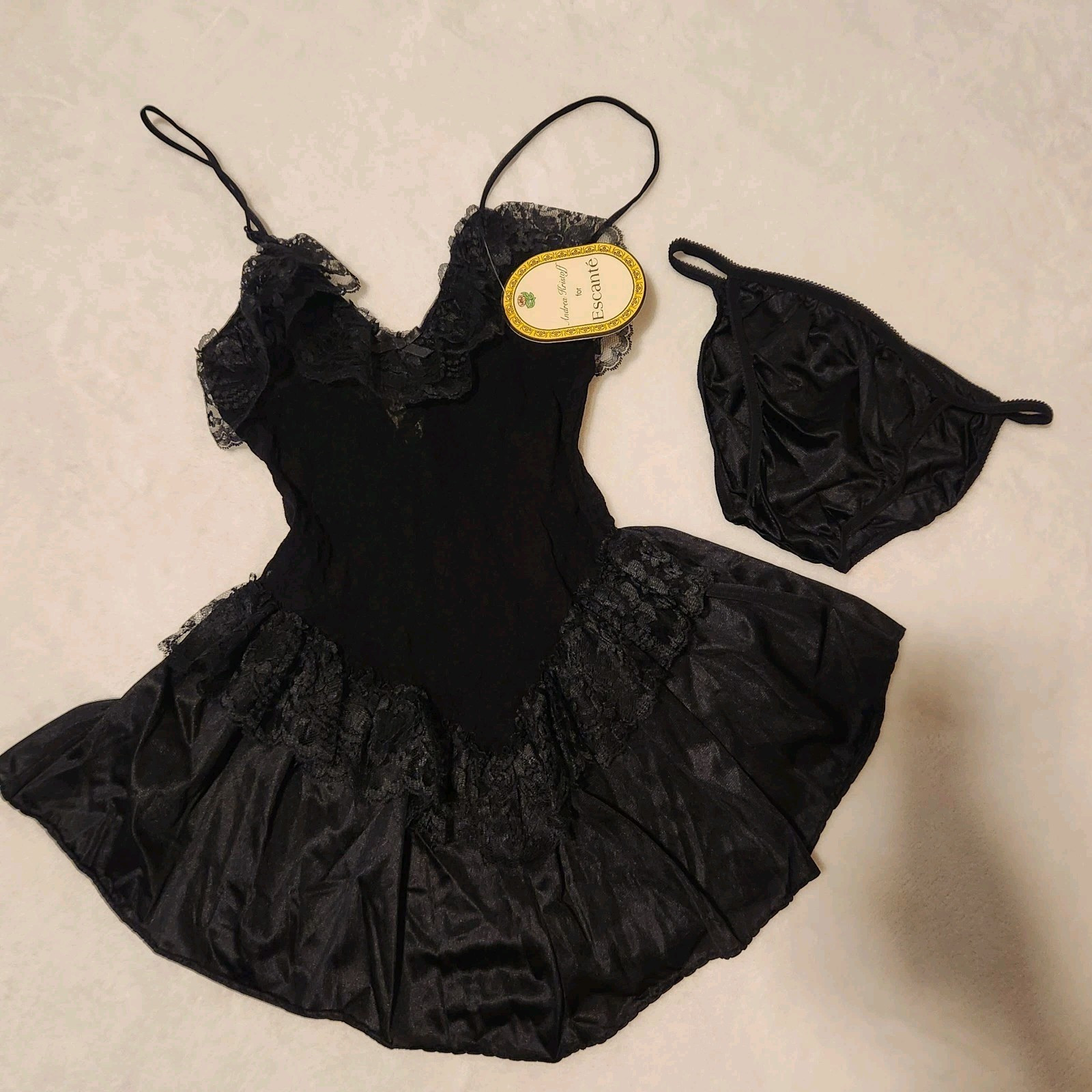 Andrea Kristoff Escante Sheer Lace Babydoll Sissy Nightie String Bikini Panties