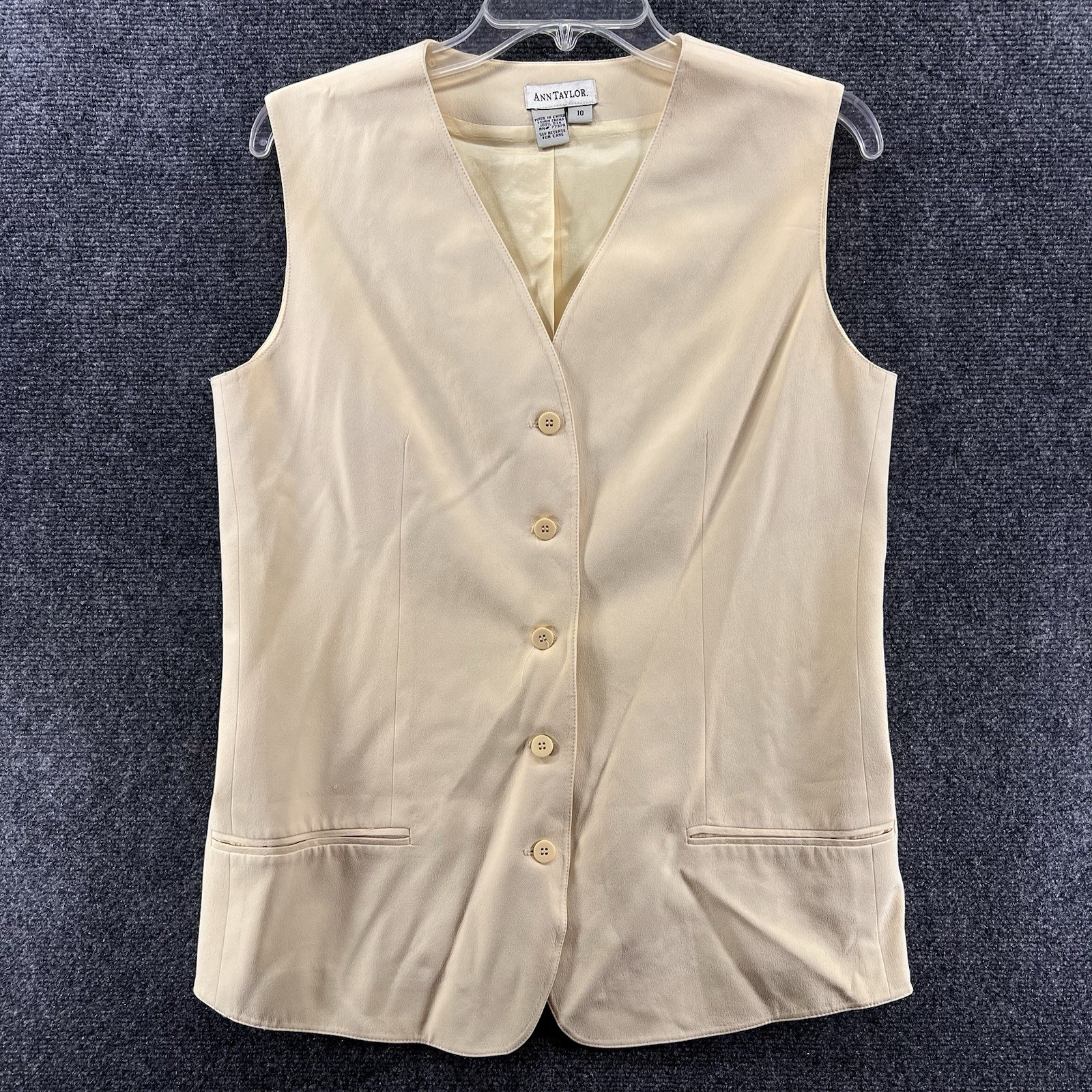 Vtg Ann Taylor Sz 10 100% Silk Vest Top Pale Yellow Poetcore Old Money Tailored