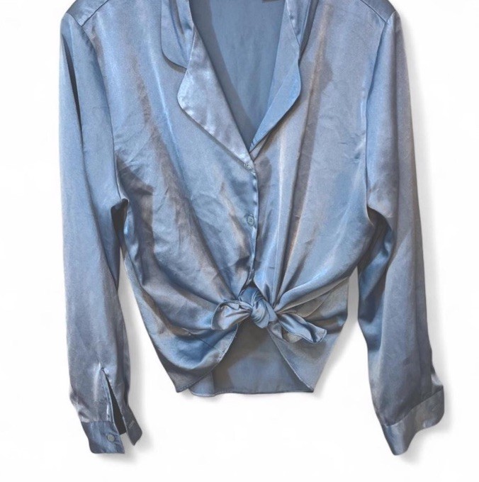 Vintage Alfred Dunner Women&rsquo;s Blue Satin Like Material Blouse Size 12 Petite