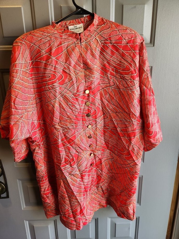 Vintage 100% Silk Blouse THE WARDROBE Shangri-La Hotel Singapore L XL