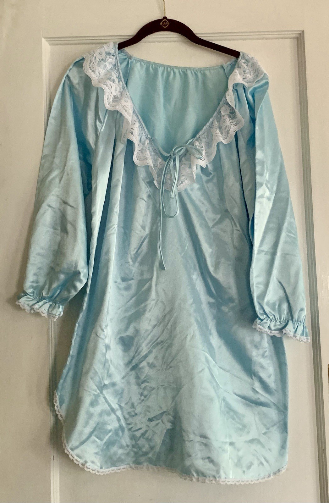 Vintage Lady Cameo ? 70/80s Era Satiny Light Blue Nightgown Lg?/XL Lined Union