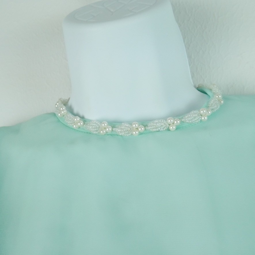 Vintage Emma Domb Mint Green Chiffon Capelet Maxi Dress 70s 60s S Hollywood Glam
