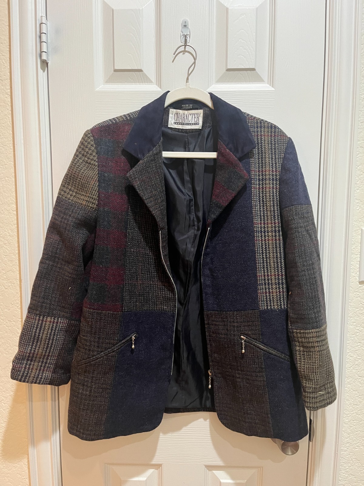 Vintage Character Suburbanwear Tweed Patchwork Blazer Jacket Wool Sz 10 Greece