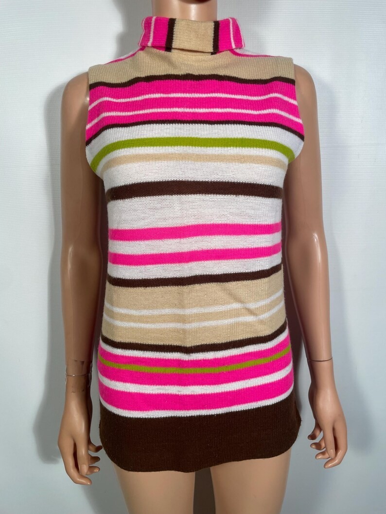 Vintage 1960s/70s Mod Striped Knit Top Tunic Size M