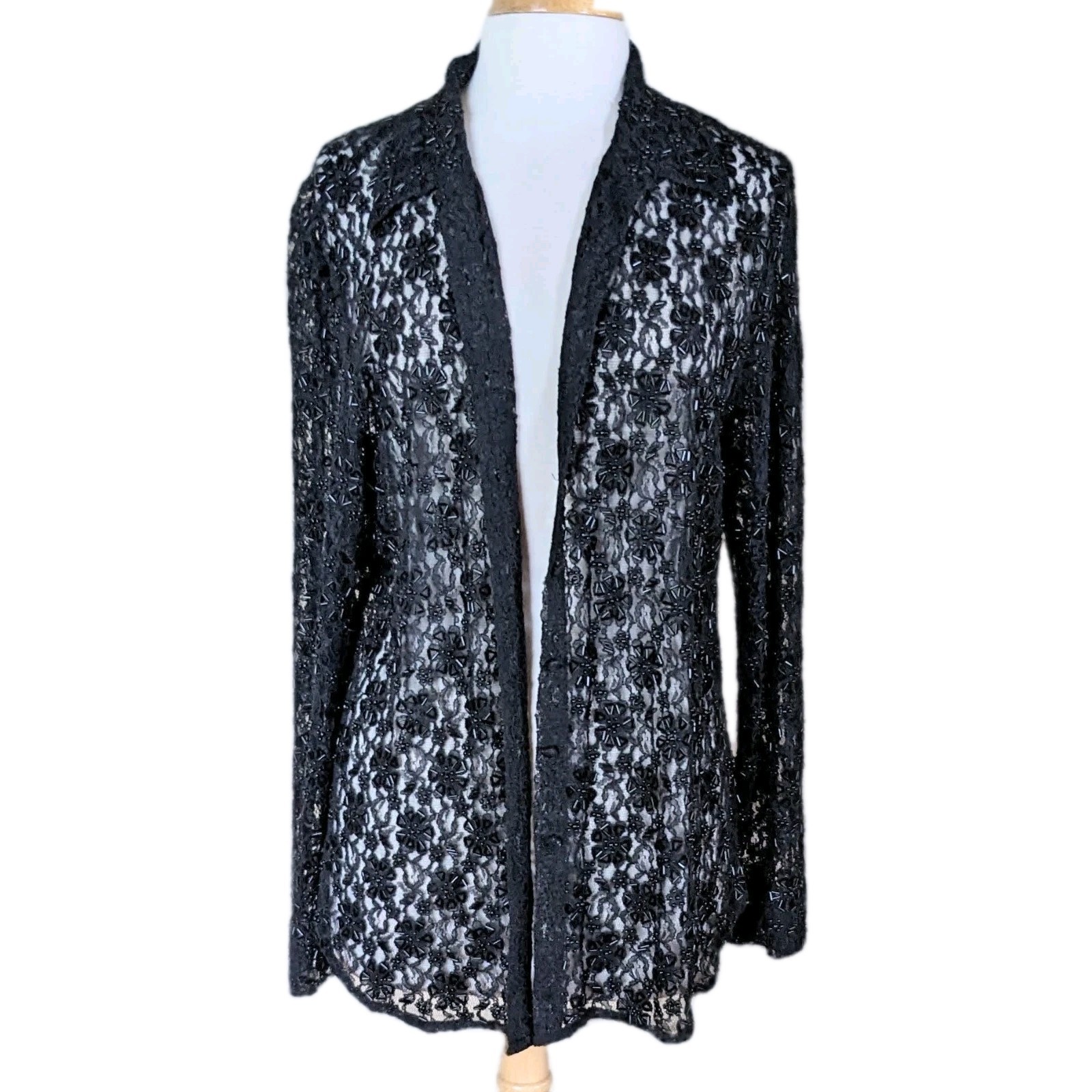 Vintage 1990s Chico’s Design Black Lace Beaded Jacket Size 3 XL (16) Rayon Nylon