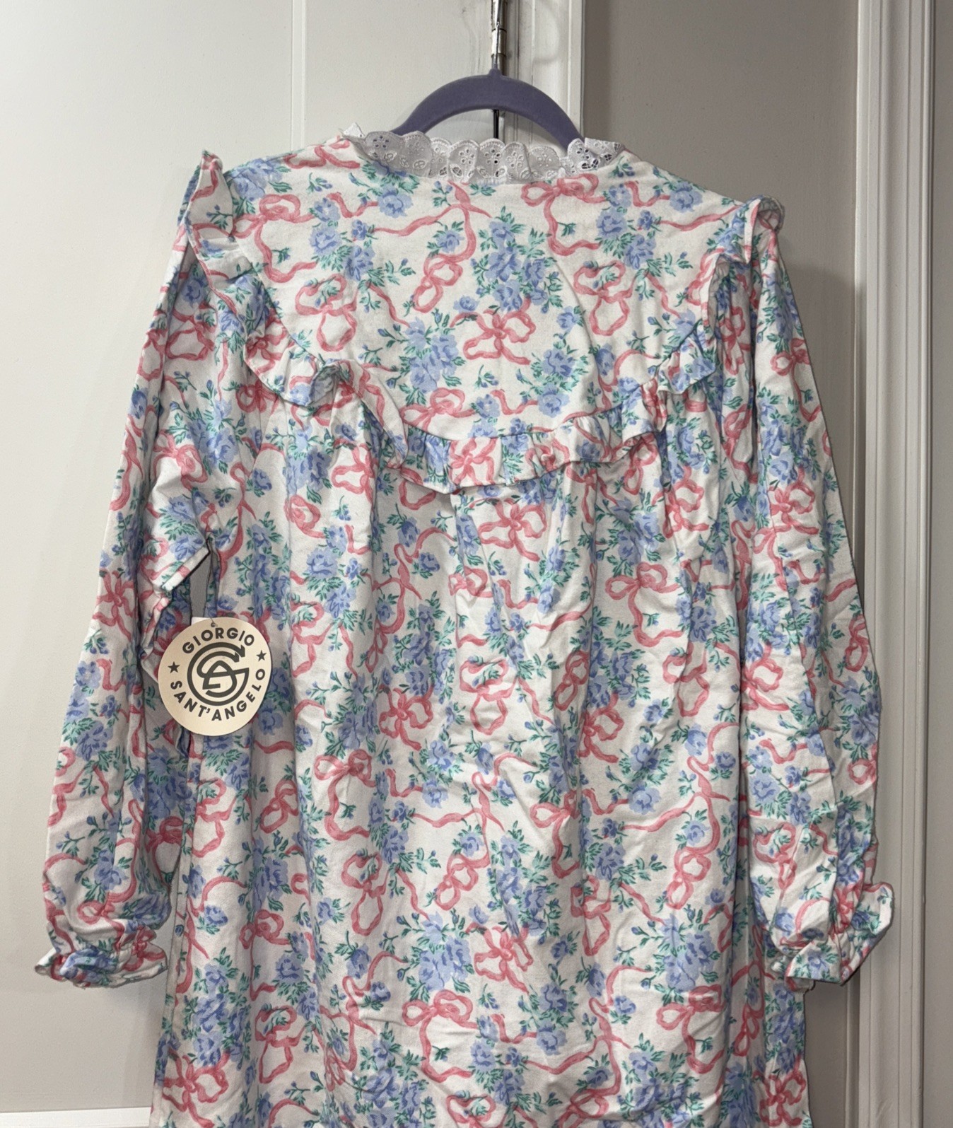 GIORGIO SANT’ANGELO Flannel Nightgown Prairie Vintage Romantic Flowers Bows M