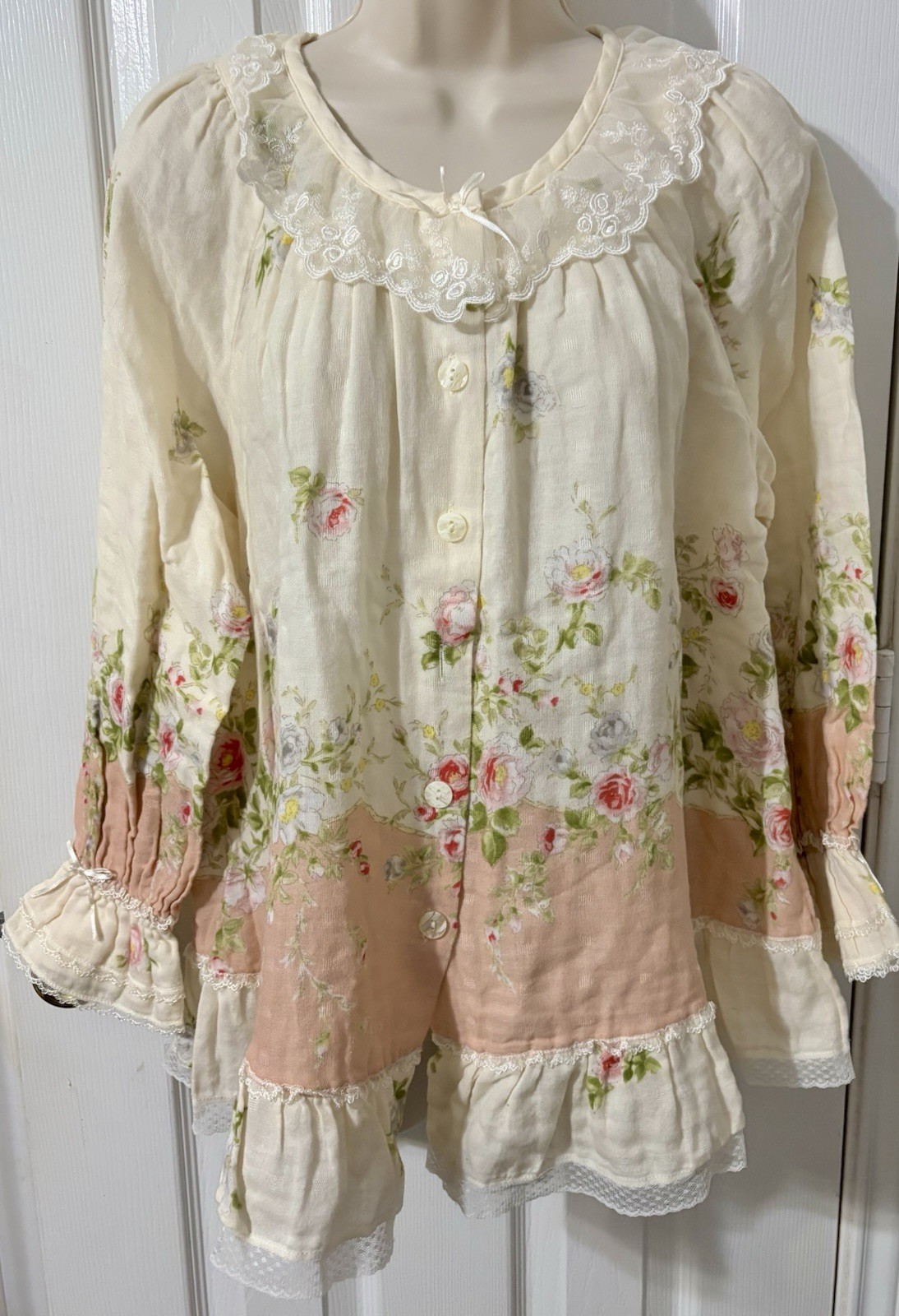 VTG Rosemaid Cottagecore Garment Size Medium Floral Lace Trim Grandmacore