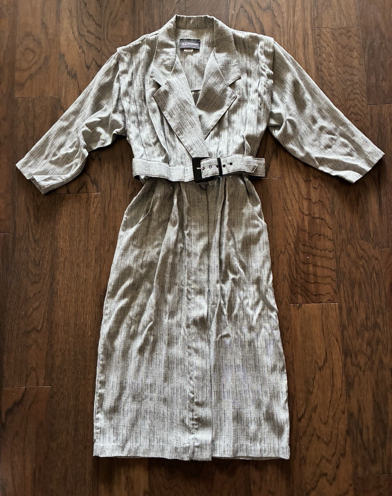 Vintage S.L. Fashions Dress Size 16 XL 1980s Black White Tweed Career Shirtdress