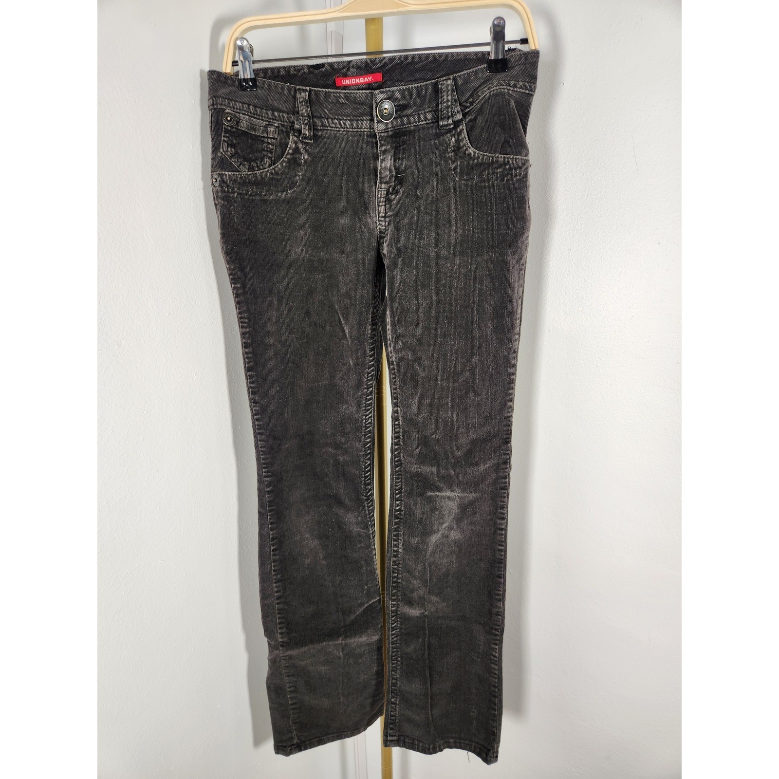 Vintage Union Bay Low Rise Dark Gray Boot Cut Corduroy Pants Size 5 Juniors